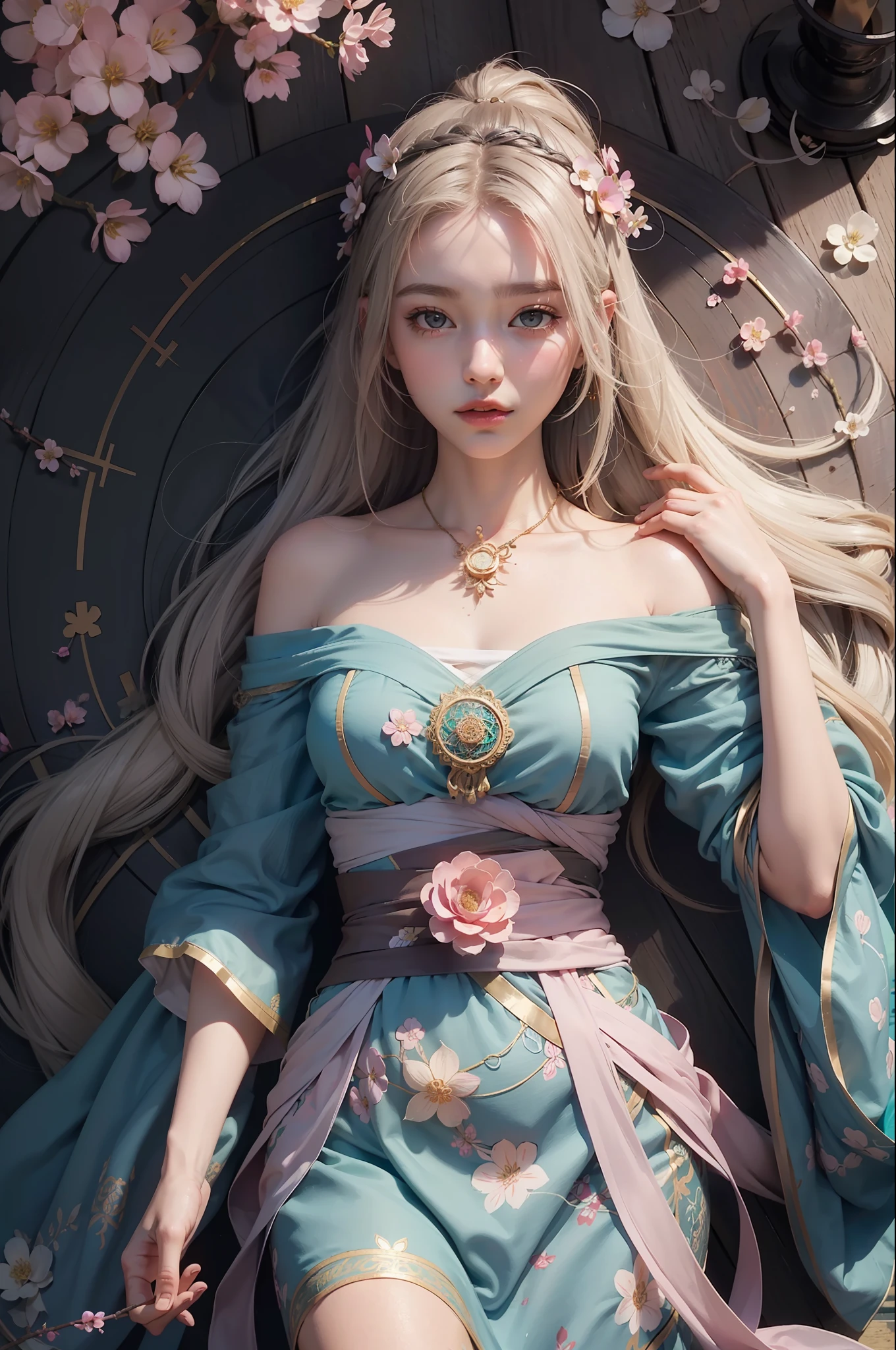 1 girl, solo, waist up, from above, (zen entanglement, mandala, tangled, tangled), (blossom: 1.2) official art, Unity 8k wallpaper, super detailed, aesthetics, masterpiece, best quality, realistic, upside down world