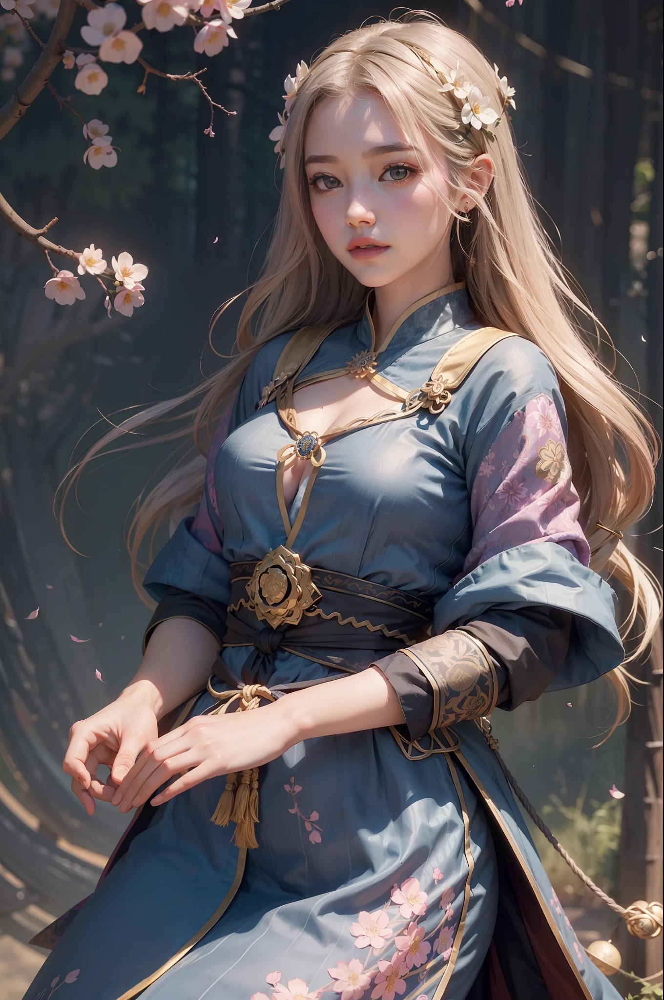 1 girl, solo, waist up, from above, (zen entanglement, mandala, tangled, tangled), (blossom: 1.2) official art, Unity 8k wallpaper, super detailed, aesthetics, masterpiece, best quality, realistic, upside down world