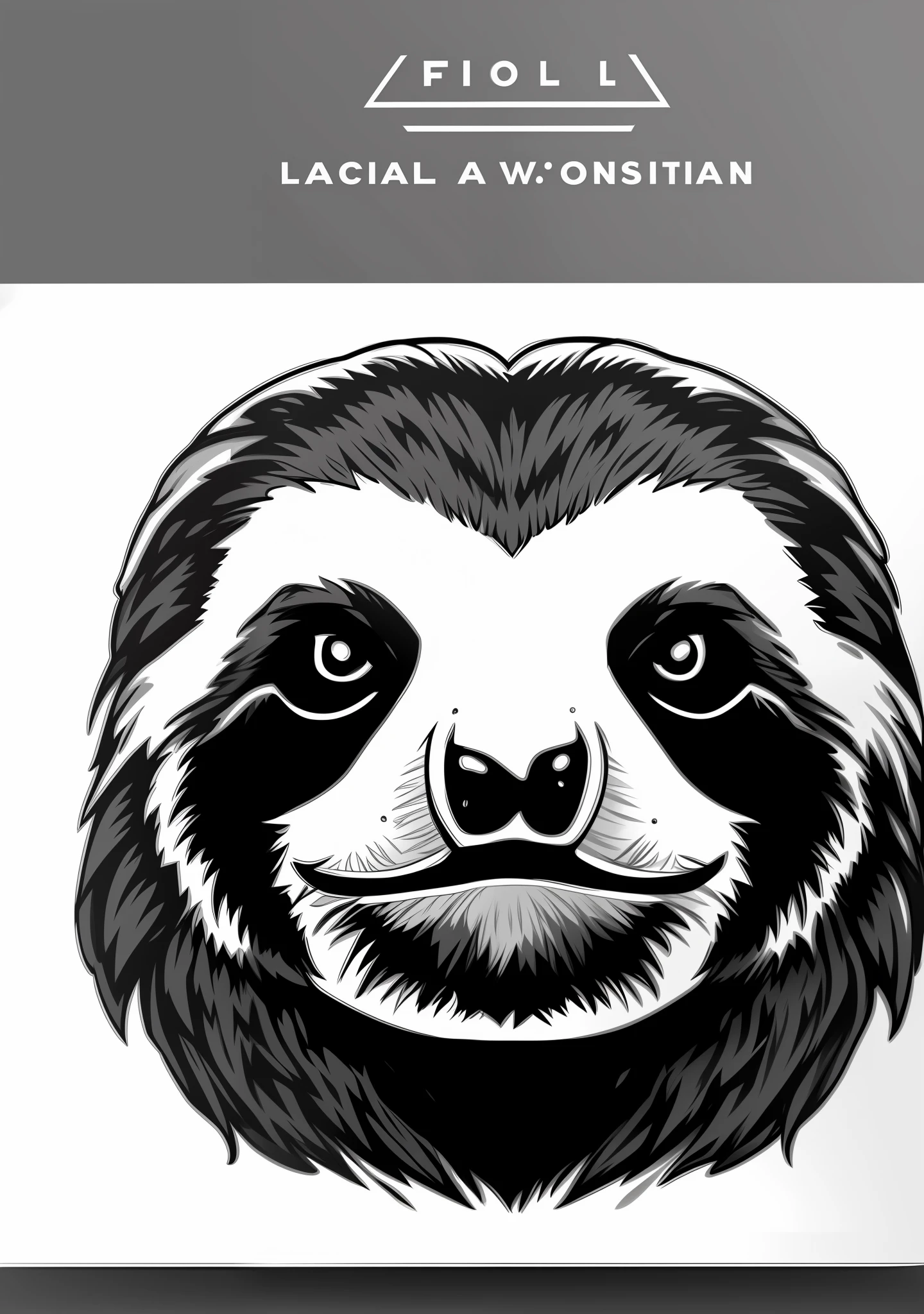 black and white drawing of a sloth face,simple single lineart