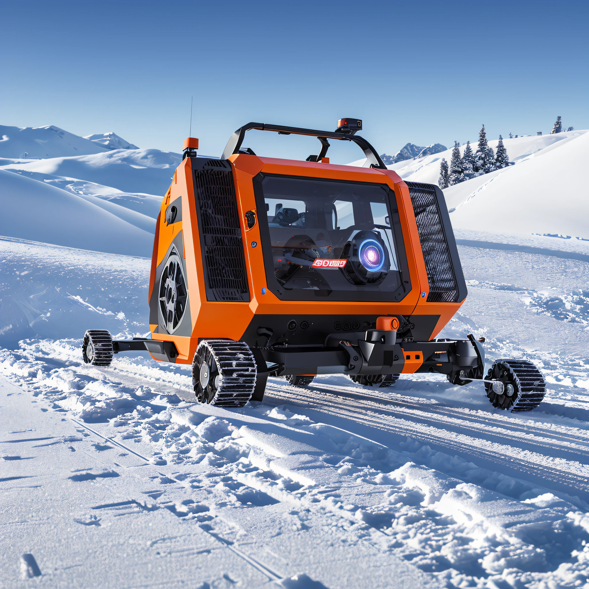 Knollingcase, intelligent snow rescue robot with tracks, vibrant, photorealistic, dramatic, clear focus, super high quality. --auto --s2