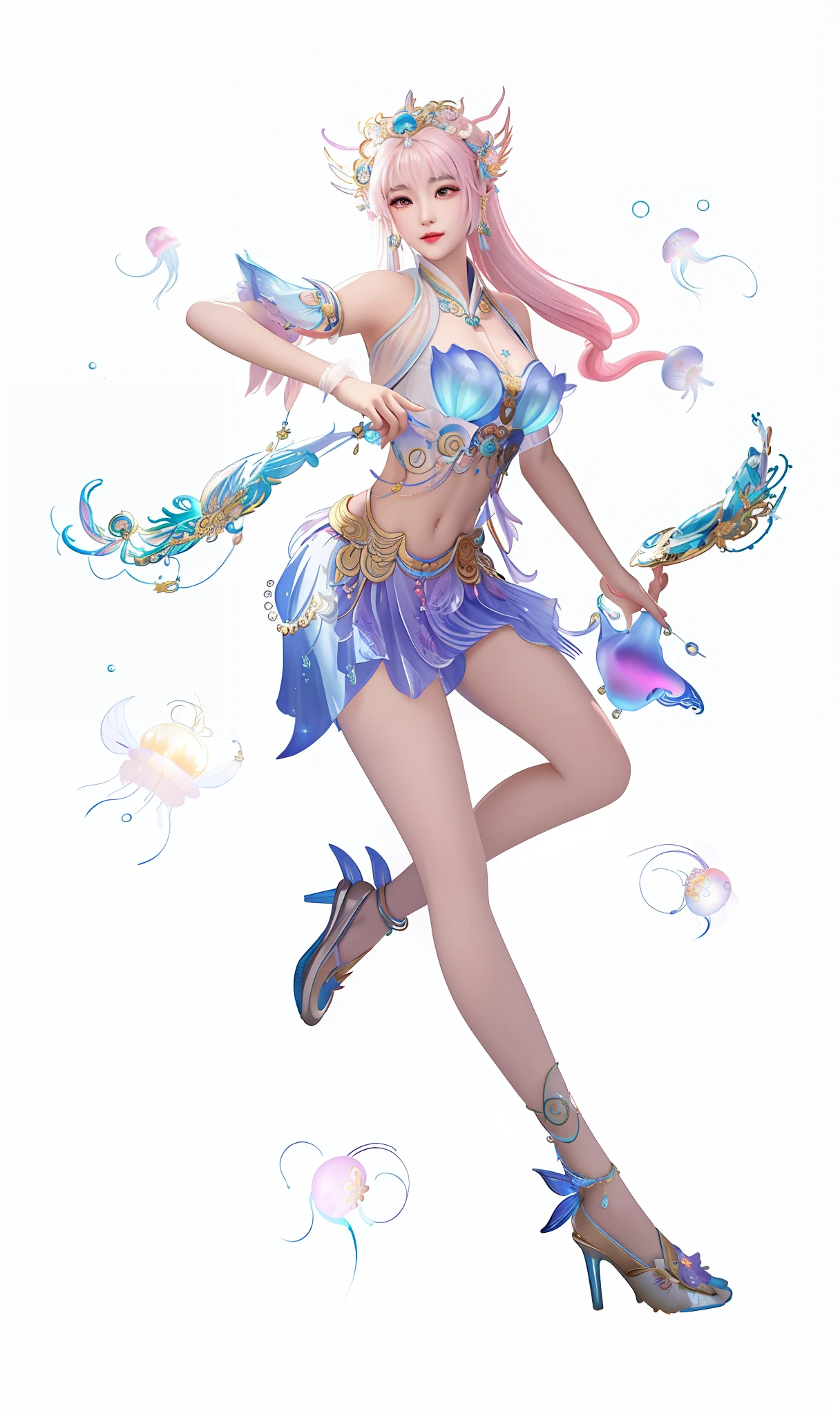 a close up of a woman in a costume with a fish tail, full body xianxia, astral fairy, jellyfish priestess, beautiful celestial mage, asian female water elemental, aesthetic!!!!!! female genie, jellyfish phoenix, vibrant fantasy style, sparkling magical girl, ((a beautiful fantasy empress)), fantasy art style, fantasy outfit, g liulian art style