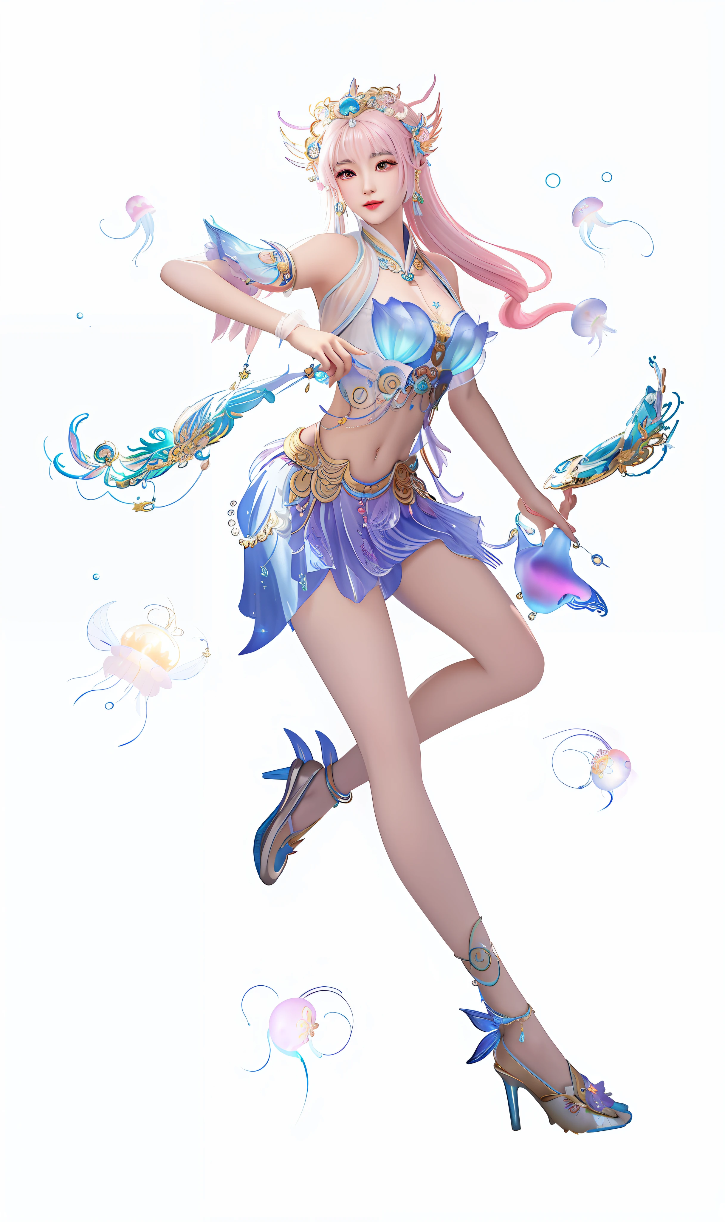 a close up of a woman in a costume with a fish tail, full body xianxia, astral fairy, jellyfish priestess, beautiful celestial mage, asian female water elemental, aesthetic!!!!!! female genie, jellyfish phoenix, vibrant fantasy style, sparkling magical girl, ((a beautiful fantasy empress)), fantasy art style, fantasy outfit, g liulian art style