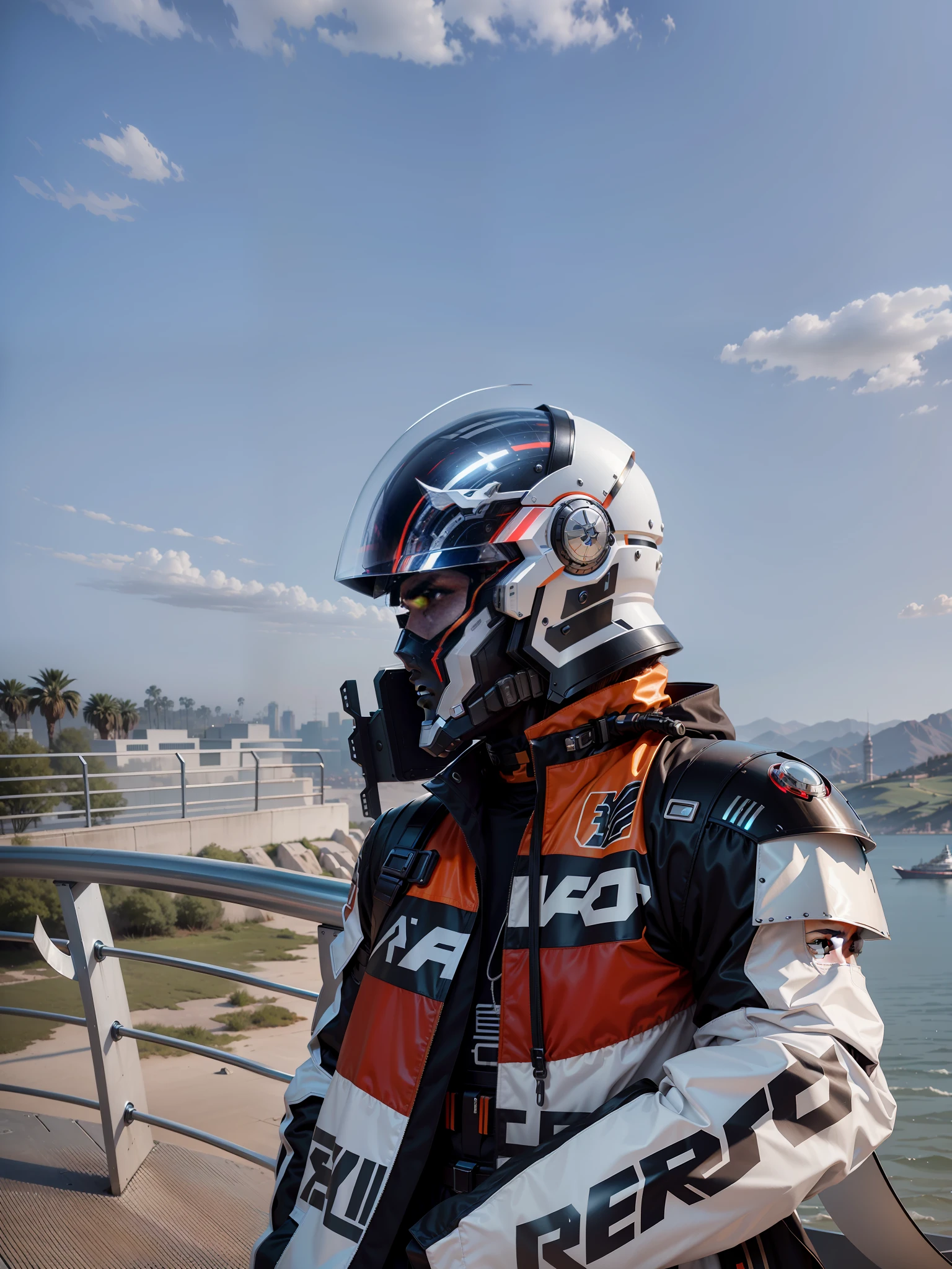 Cyber Male Warrior with Cyber Tech Helmet, Nousr, Biomechanics, MSHN Robot Man, High-Tech Helmet, Surreal, Steel, Intricate Design, Crazy Details, Fine Details, Extremely Clear Lines, Cinematic Lighting, Photo Realistic, Detailed Masterpiece