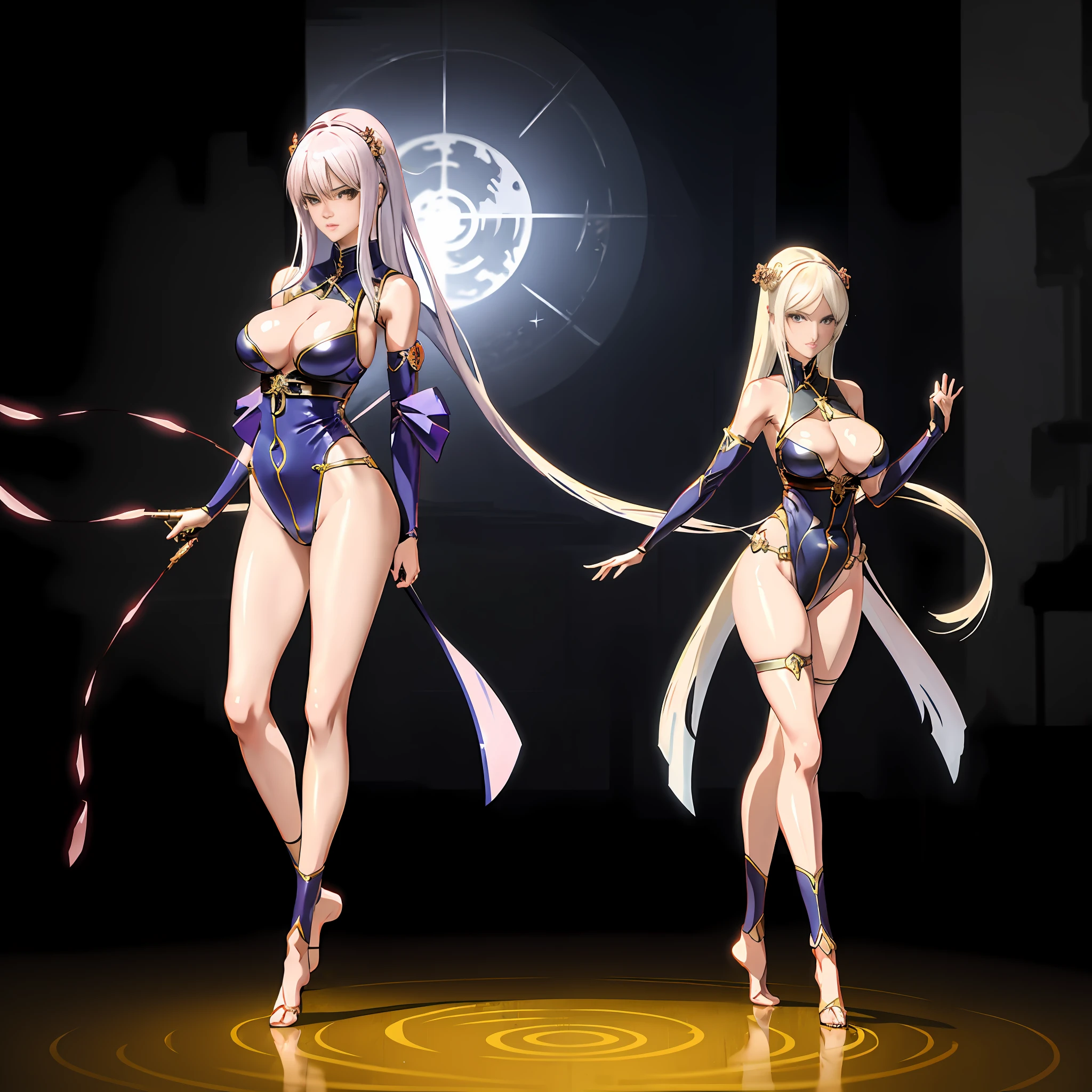 Anime - style woman standing in unreal space in sexy hanfu, seductive anime girl, sexy ancient female warrior, (big breasts 1.4), (long legs 1.1), [ 4k digital art ]!, smooth anime CG art, female action anime girl, shiny white skin, SFW version, full body pose, perfect body