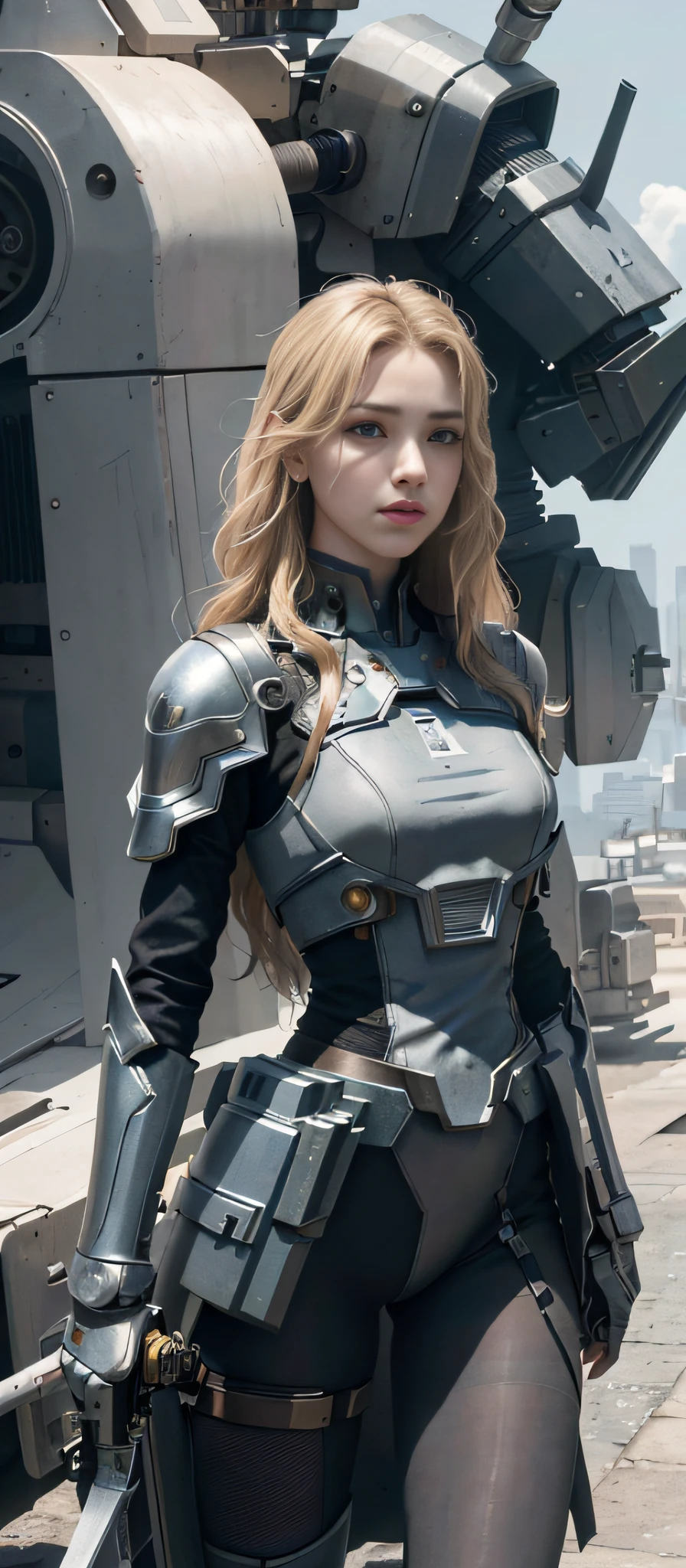 Masterpiece, Best Quality, Film, Official Art, Propaganda Art, Movie Wallpaper, Very Detailed CG Unified 4k Wallpaper, Intricate Details, White Background, Upper Body, Facial Focus, Concept Art, Production Art, ( , Highres, (realistic, photo-realistic:1.2), physically-based rendering, machinery, reflection, realistic, cyberpunk, symmetric front view close up head shot eyes symmetry face very sharp focus realistic award winning matte drawing movie light 1 boy, mecha, (Illustration: 1.1), slim, fair skin, delicate face, king robe, shine, tights, (long blonde hair), green eyes, battlefield, chip, shine, sword