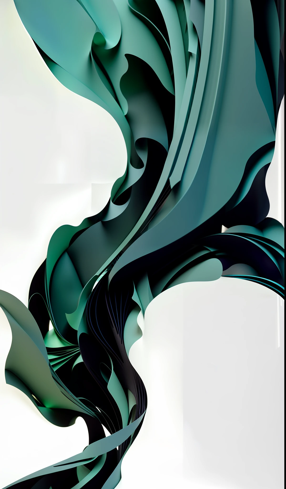 On a white background there is a green cloth blowing in the wind, James Nares, flowing teal silk, flowing fabric, silk flowing in the wind, flowing material, beautiful flowing fabric, exuberant organic elegant form, nick knight, swirling fabric, flowing form, flowing reality fabric, long flowing fabric, color of deep emerald fog, beautiful green liquid, rice fields, large decorative paintings, clean, high-class