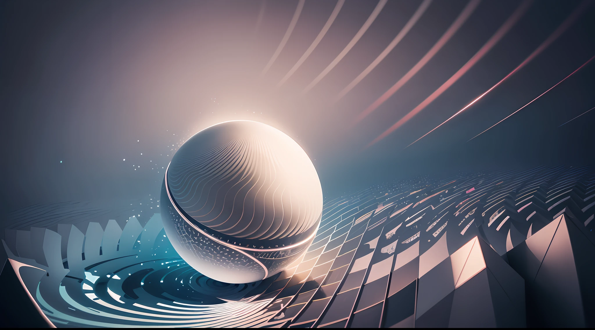 Geometry, guided by the Berlin Noise Whispered Lullaby, a lonely ball of light traverses the realm of abstract dreams, finding solace in the solitude of a world that resonates with complex textures and patterns that reflect its essence --auto --s2
