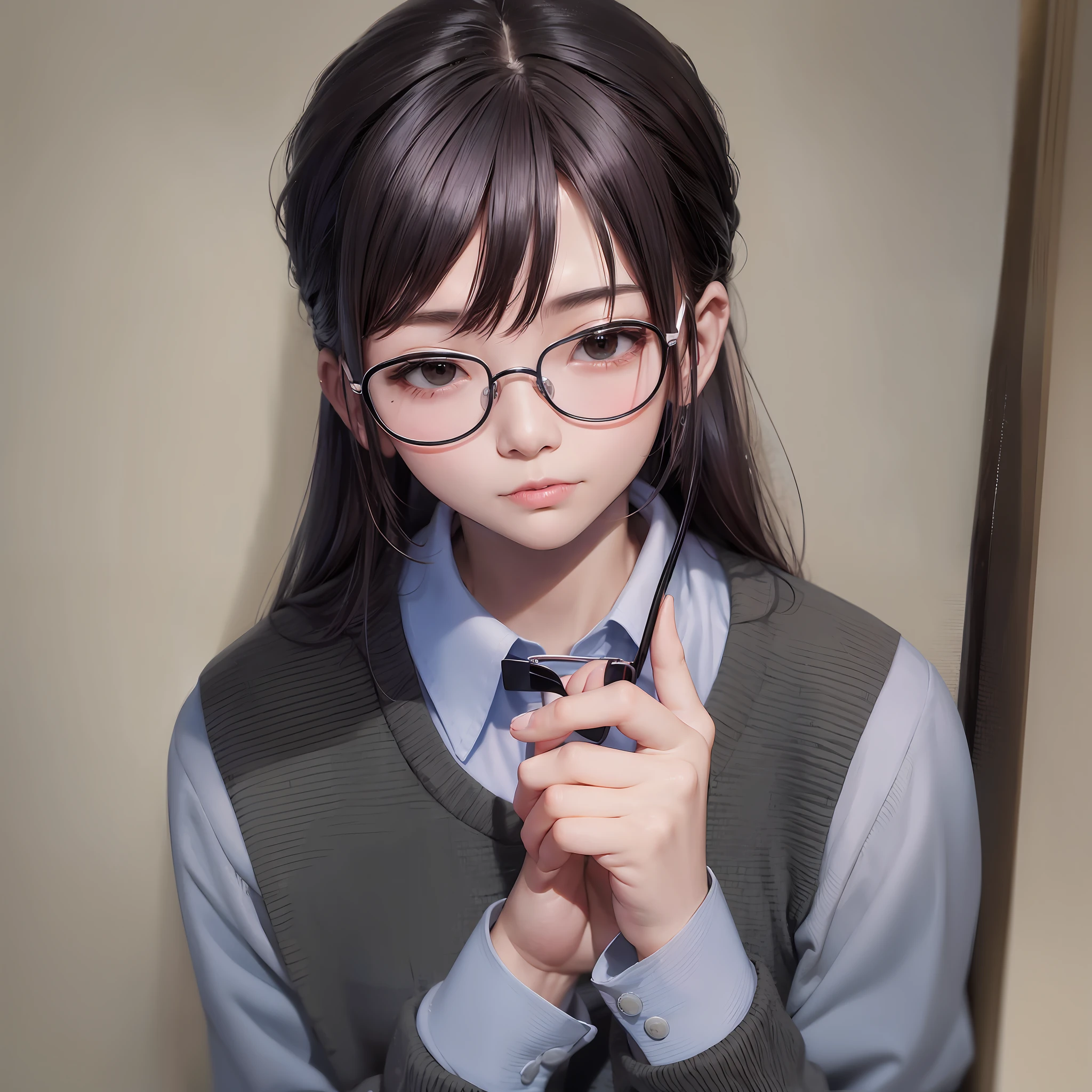 There was a man wearing glasses and a gray vest holding a cell phone, Wears thin, large-round glasses, Fang Jinwei, Zhang Jiaer, Ye Wenfei, Leng Jun, Lin Qifeng, Chen Xintong, Ruan Jian, Chen Yuxiang, Zhang Xiaofan, Qiu Fang, Liu Jiabao wearing small round glasses --auto --s2