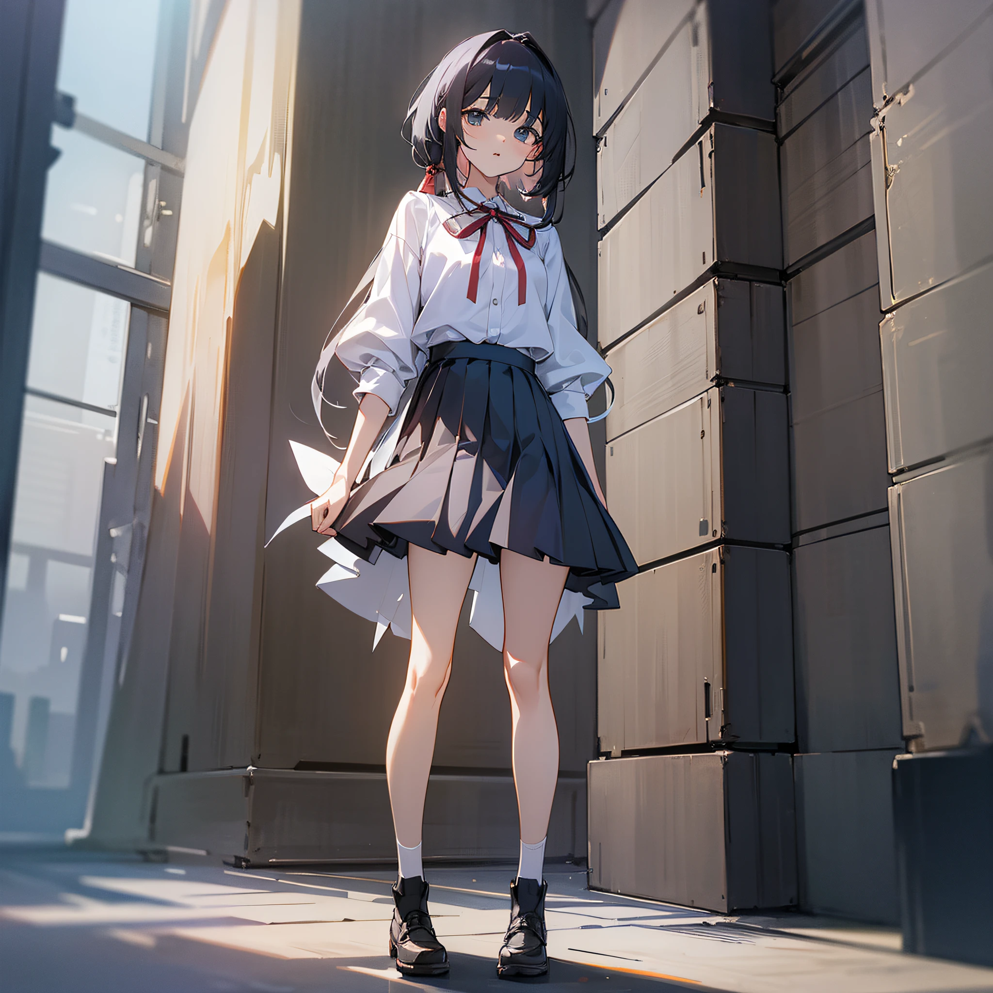 You can see long-legged white silk + miniskirt + natural posture, medium viewing angle (8K original picture + masterpiece + best quality), pleated skirt + JK ribbon posture standing --auto --s2
