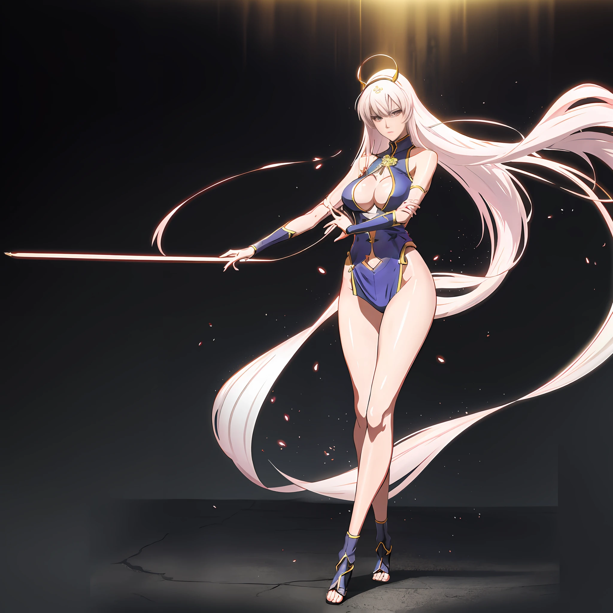 Anime - style woman standing in unreal space in sexy hanfu, seductive anime girl, sexy ancient female warrior, (big breasts 1.4), (long legs 1.1), [ 4k digital art ]!, smooth anime CG art, female action anime girl, shiny white skin, SFW version, full body pose, perfect body