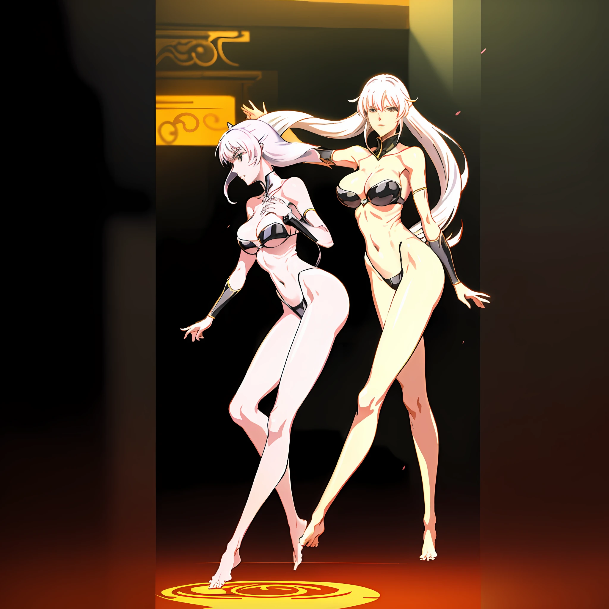 Anime - style woman standing in unreal space in sexy hanfu, seductive anime girl, sexy ancient female warrior, (big breasts 1.4), (long legs 1.1), [ 4k digital art ]!, smooth anime CG art, female action anime girl, shiny white skin, SFW version, full body pose, perfect body