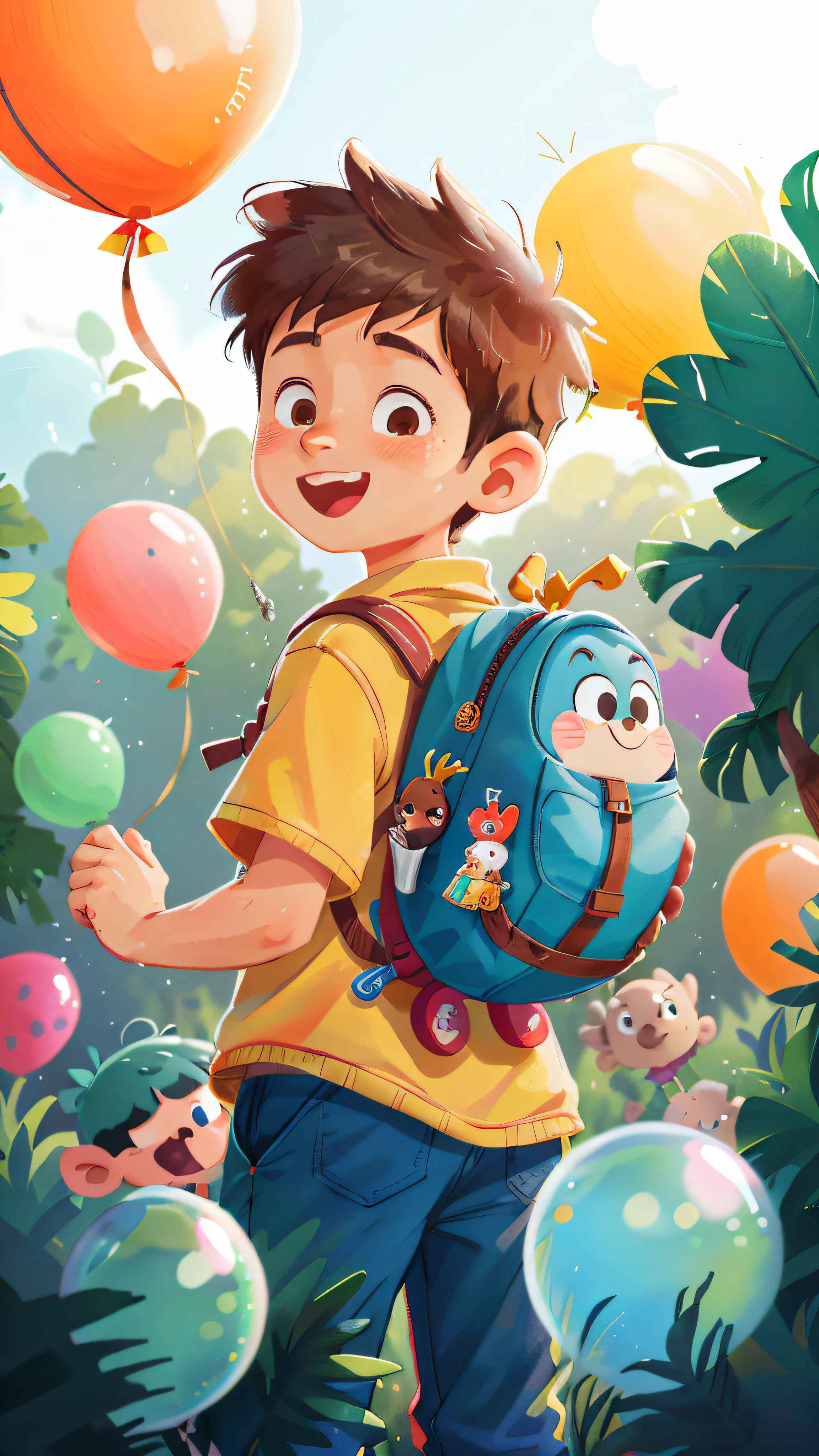 A teen boy, zoo, many balloons, happy, happy, perfect quality, clear focus (clutter - home: 0.8), (masterpiece: 1.2) (realistic: 1.2) (bokeh) (best quality) (detailed skin: 1.3) (intricate details) (8K) (detail eyes) (sharp focus), (happy)