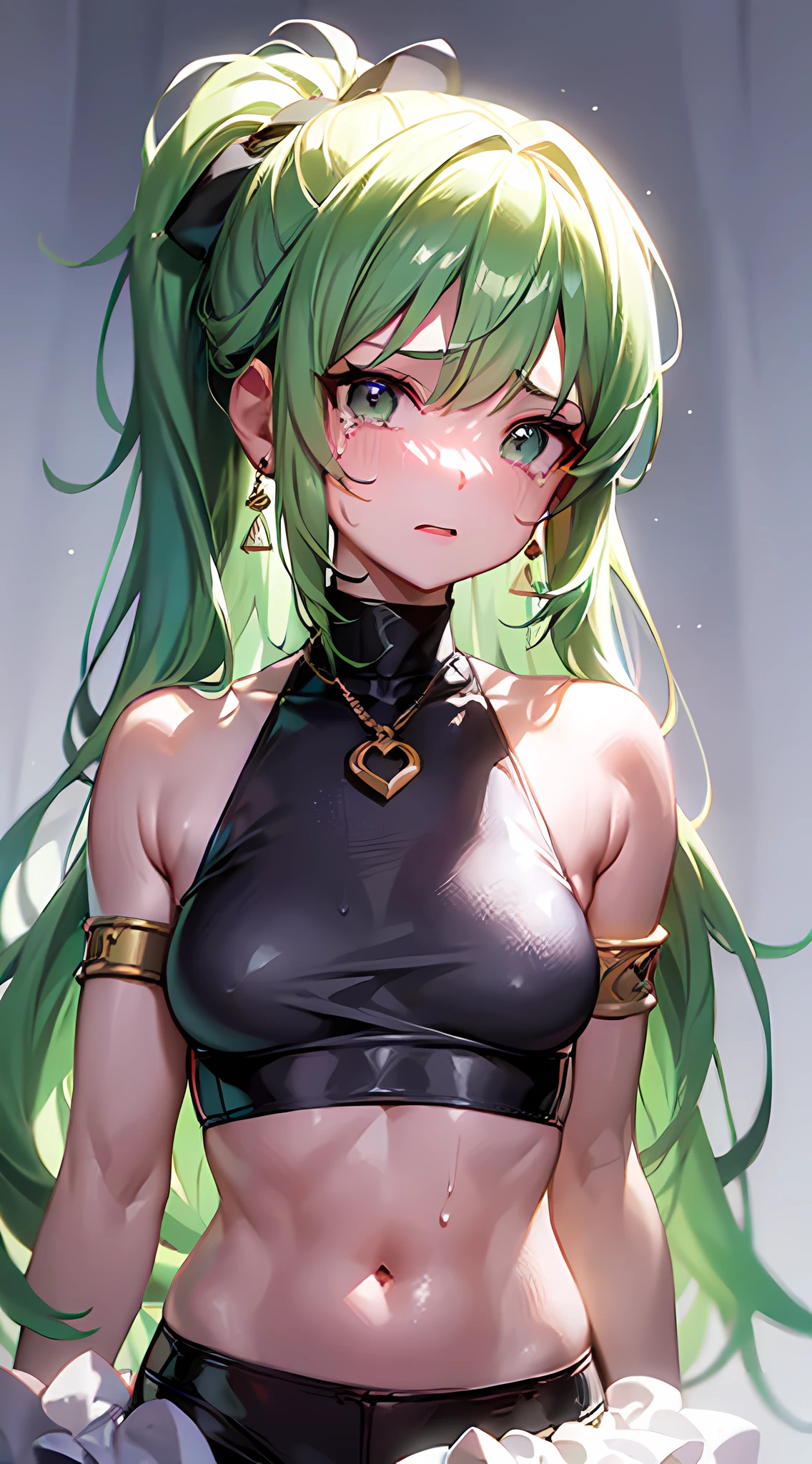/+/+/green hair/+/+/green eye/+/+/high ponytail/+/+/Long hair/+/+/(younger girl)
white wet sleeveless shirt,,/+/+/white hot shorts/+/+/white pantyhose
/+/+/collar/+/+/Earring earrings/+/+//+/+/chain/+/+/bandage,/+/+/armlet,/+/+/muscle lines,/+/+/,
small_breasts,/+/+/(Sweat)/+/+/(shiny skin),/+/+//+/+/,
/+/+/tareme,/+/+/
shy/+/+/angry/+/+/sad,/+/+/(tears)/+/+/
(flowers meadows),
handsome
/+/+/High definition/+/+/ high contrast/+/+/ high saturation/+/+/best shadows
perfectlighting/+/+/ original_outfit/+/+/clear details,/+/+/Chromatic aberration/+/+/caustics,