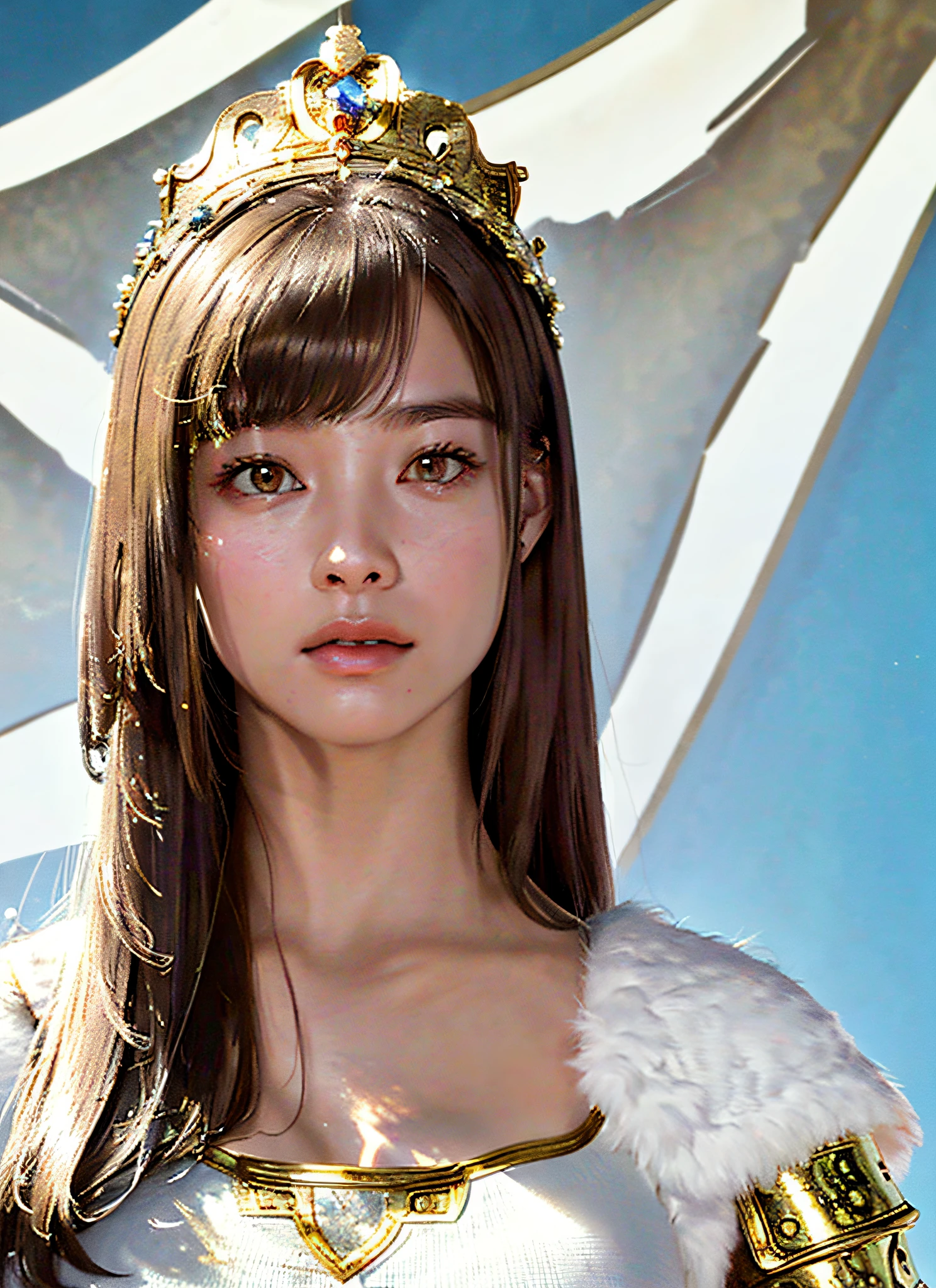 Ultra detailed complex 3d rendering of face, (big breasts: 6.8) huge breasts, long hair, watch viewer, pants, parted lips, (shiny skin),realistic sensual gravure idol,(cleavage), intricate details, super detailed complex 3d rendering of face with beautiful porcelain profile, (warrior queen armor, fur-lined cape, jeweled crown: 2.2), big, huge, (Micro Bikini) Sexy Swimsuit, (Ultrareal), (Magic Wand), (High Resolution), (8K), (Very Detailed), (Beautiful Detailed Eyes), (Best Quality), (Ultra Detailed), Intricate Detail Jewels (Detailed Women's Armor: 2.3), (Gorgeous Gold Armor: 1.3), 1 Girl, Solo, Long Hair, Wind, Gorgeous Face, Top Quality, Masterpiece, Maximum Detail, Diffused Lighting, (Brown Hair: 1.3), Valhalla Valkyrie, mechanical arm, beauty, facial muscles