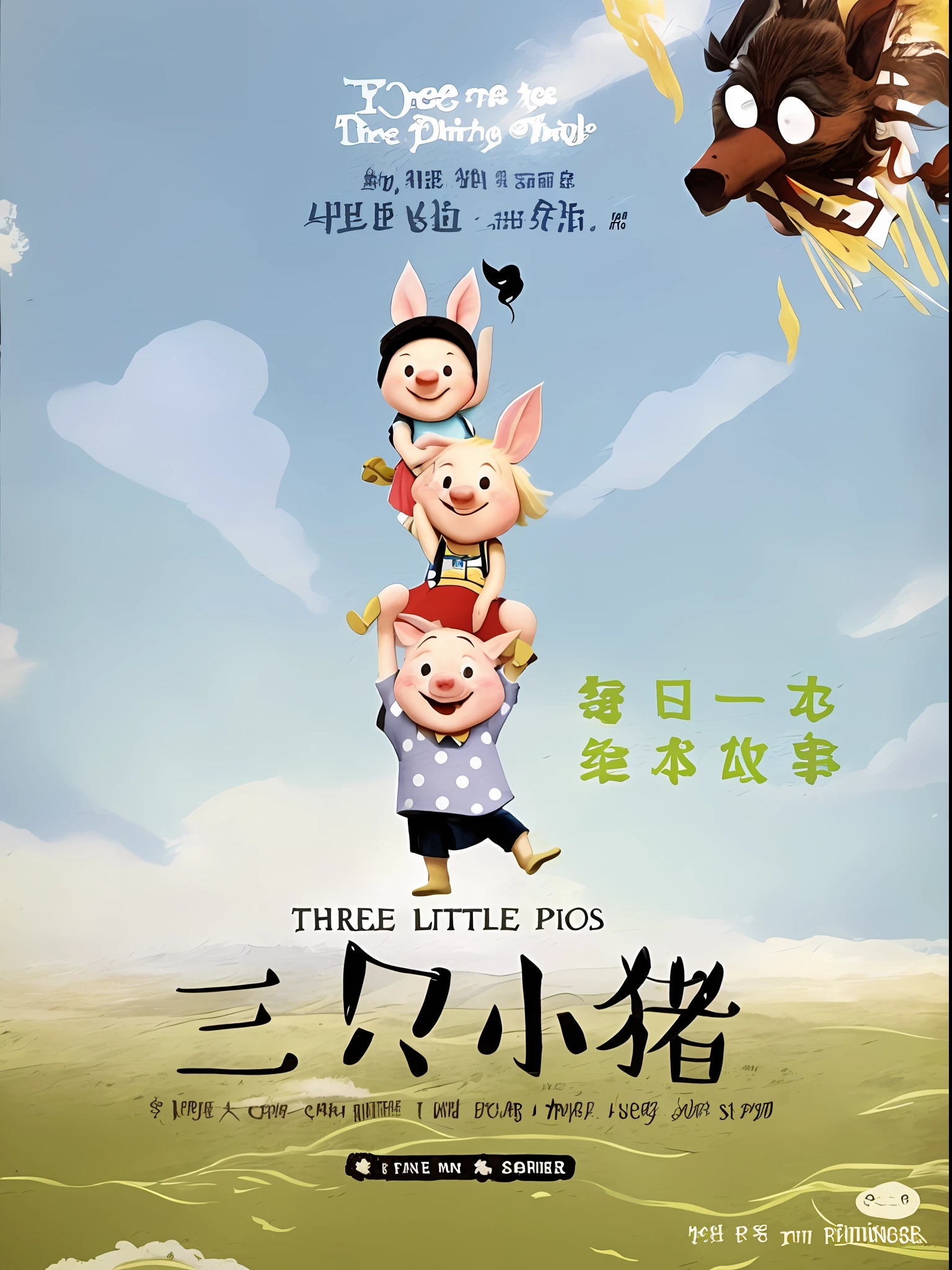 Three Little Pigs poster Scene: Blue sky, white clouds, earth