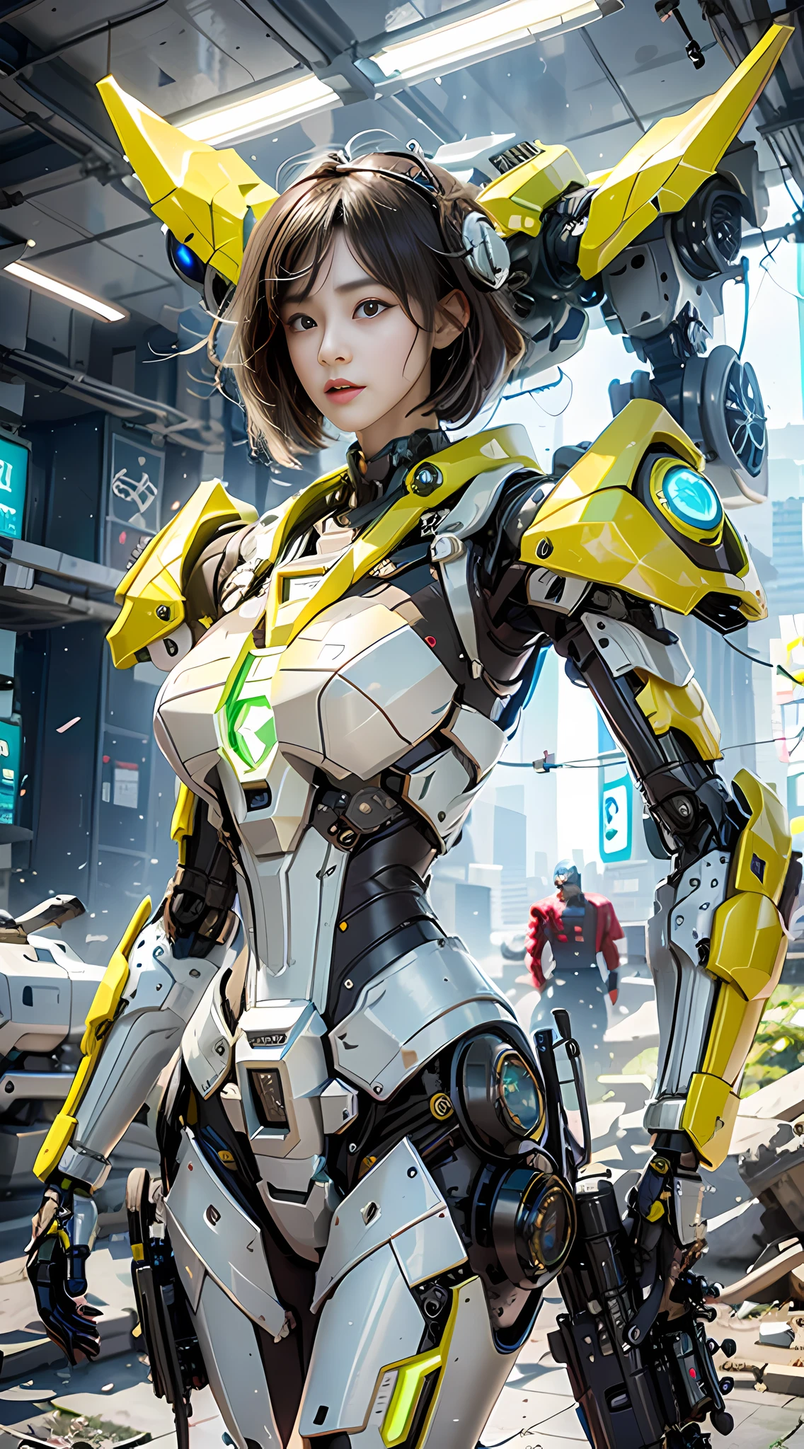 ((Best quality)), ((masterpiece)), (highly detailed:1.3), 3D,Shitu-mecha, beautiful cyberpunk women with her mecha in the ruins of city from a forgoten war, ancient technology,HDR (High Dynamic Range),Ray Tracing,NVIDIA RTX,Super-Resolution,Unreal 5,Subsurface scattering,PBR Texturing,Post-processing,Anisotropic Filtering,Depth-of-field,Maximum clarity and sharpness,Multi-layered textures,Albedo and Specular maps,Surface shading,Accurate simulation of light-material interaction,Perfect proportions,Octane Render,Two-tone lighting,Low ISO,White balance,Rule of thirds,Wide aperature,8K RAW,Efficient Sub-Pixel,sub-pixel convolution,luminescent particles,light scattering,Tyndall effect