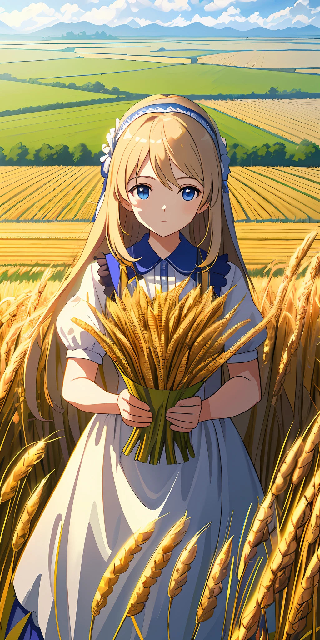 Masterpiece, best quality, (very detailed CG unified 8k wallpaper) (best quality), (best illustration), (best shade) nature harvest wheat, super meticulous , people working in the fields --v6