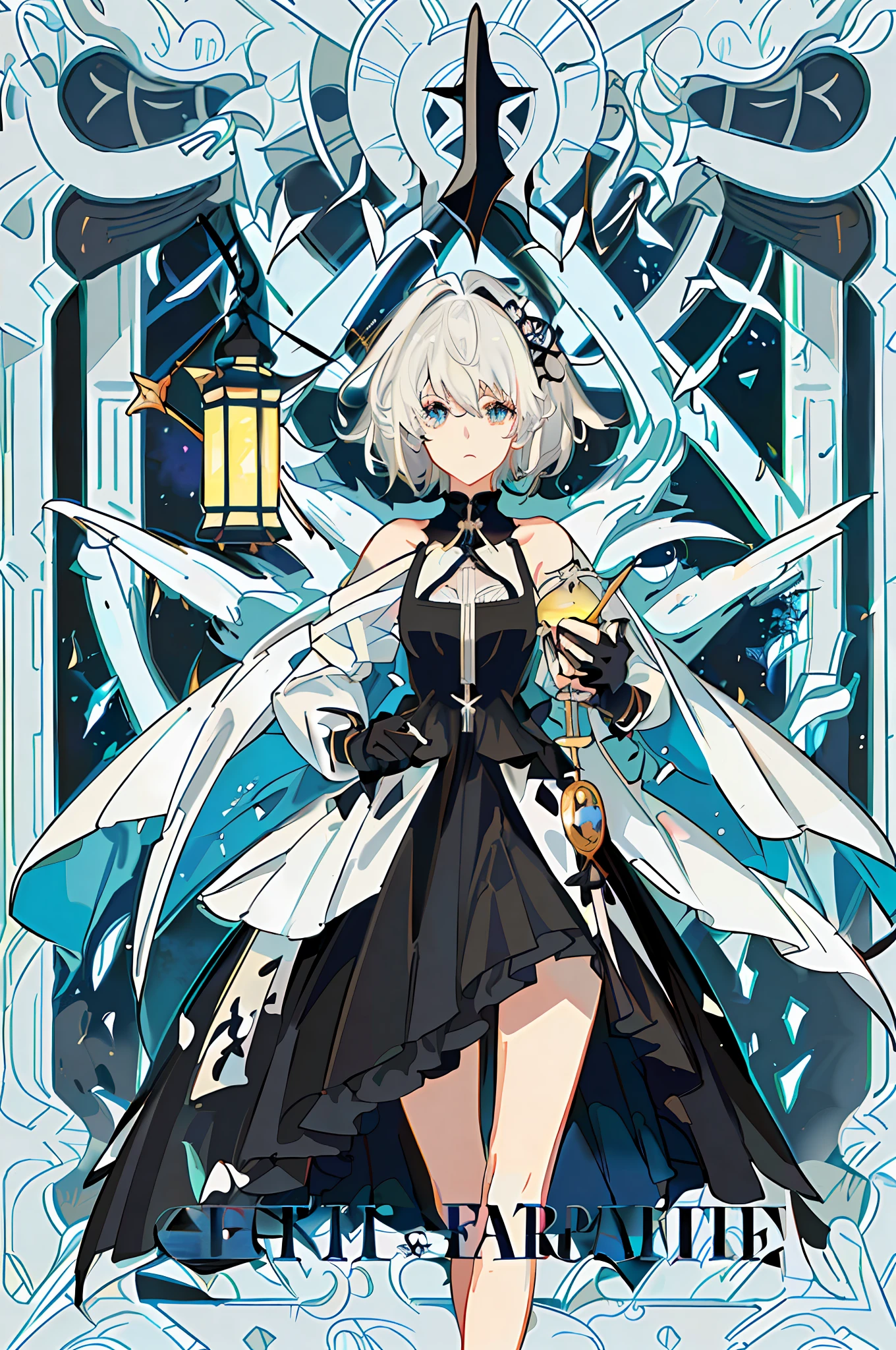 anime character with sword and lantern in front of a blue background, anime key visual of elegant, detailed key anime art, best anime 4k konachan wallpaper, key anime art, from arknights, light novel cover art, anime key visual concept art of, cushart krenz key art feminine, white haired deity, anime land of the lustrous