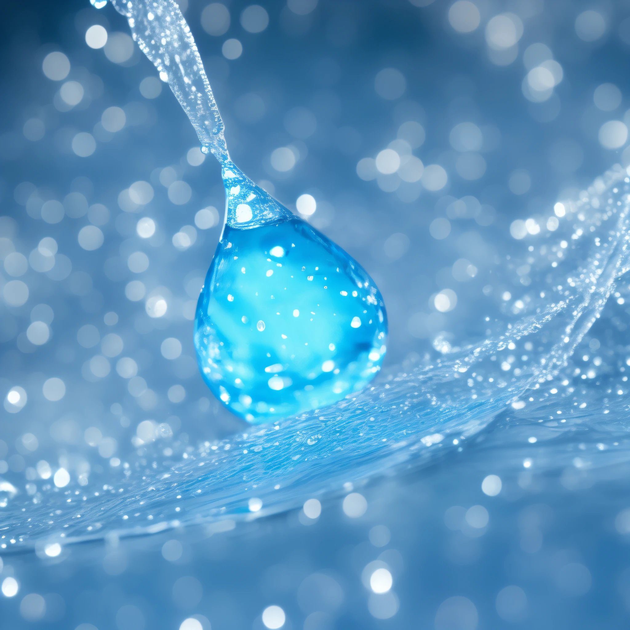 a water droplet is falling into the water with a blue background royalty image, drop of waters, water droplet, drops of clean water, drops of water, water dripping, water, water powers water swirling, water particle in front, pouring, water swirling, water drops, water droplets, dripping water, condensation droplet render