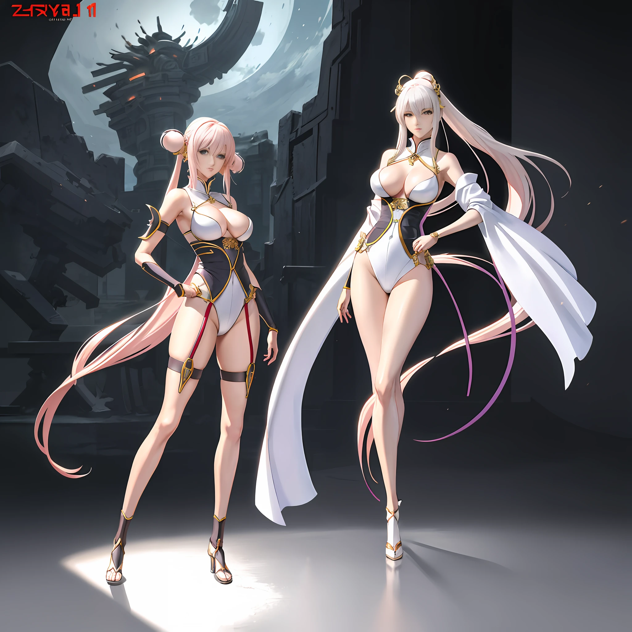 Anime - style woman standing in unreal space in sexy hanfu, seductive anime girl, sexy ancient female warrior, full body details, (big breasts 1.4), (long legs 1.1), [ 4k digital art ]!, smooth anime CG art, female action anime girl, shiny white skin, SFW version, full body pose, perfect figure