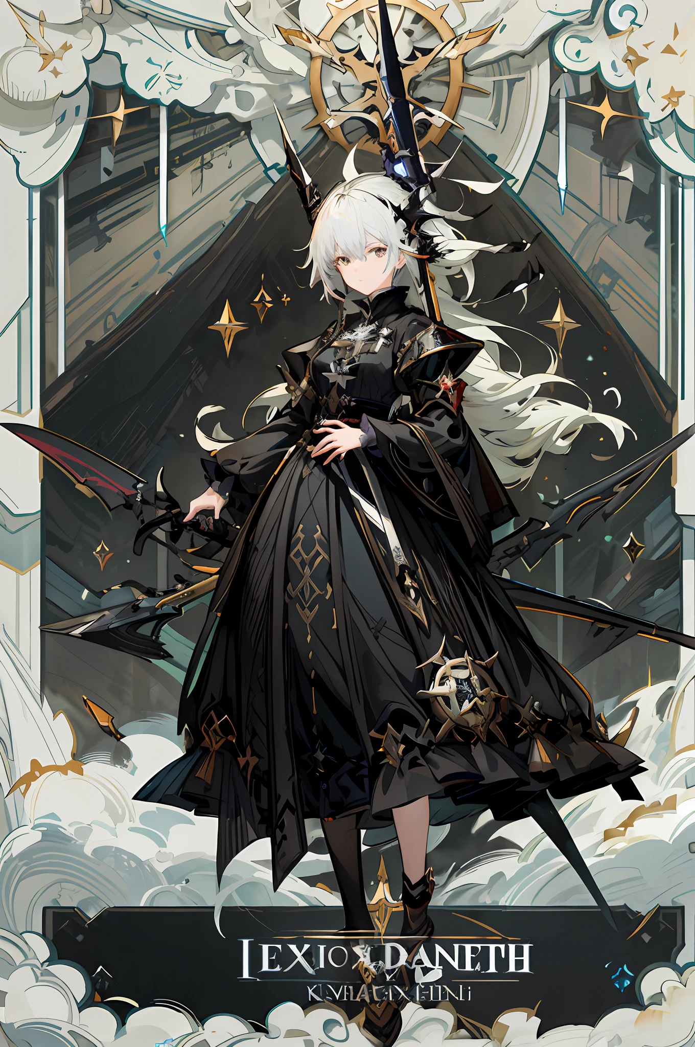 anime character with sword and armor standing in front of a clock, cushart krenz key art feminine, from arknights, detailed key anime art, artbook artwork, trending on artstation pixiv, arknights, white haired deity, high detailed official artwork, shadowverse style, anime fantasy illustration, from girls frontline, guweiz on pixiv artstation