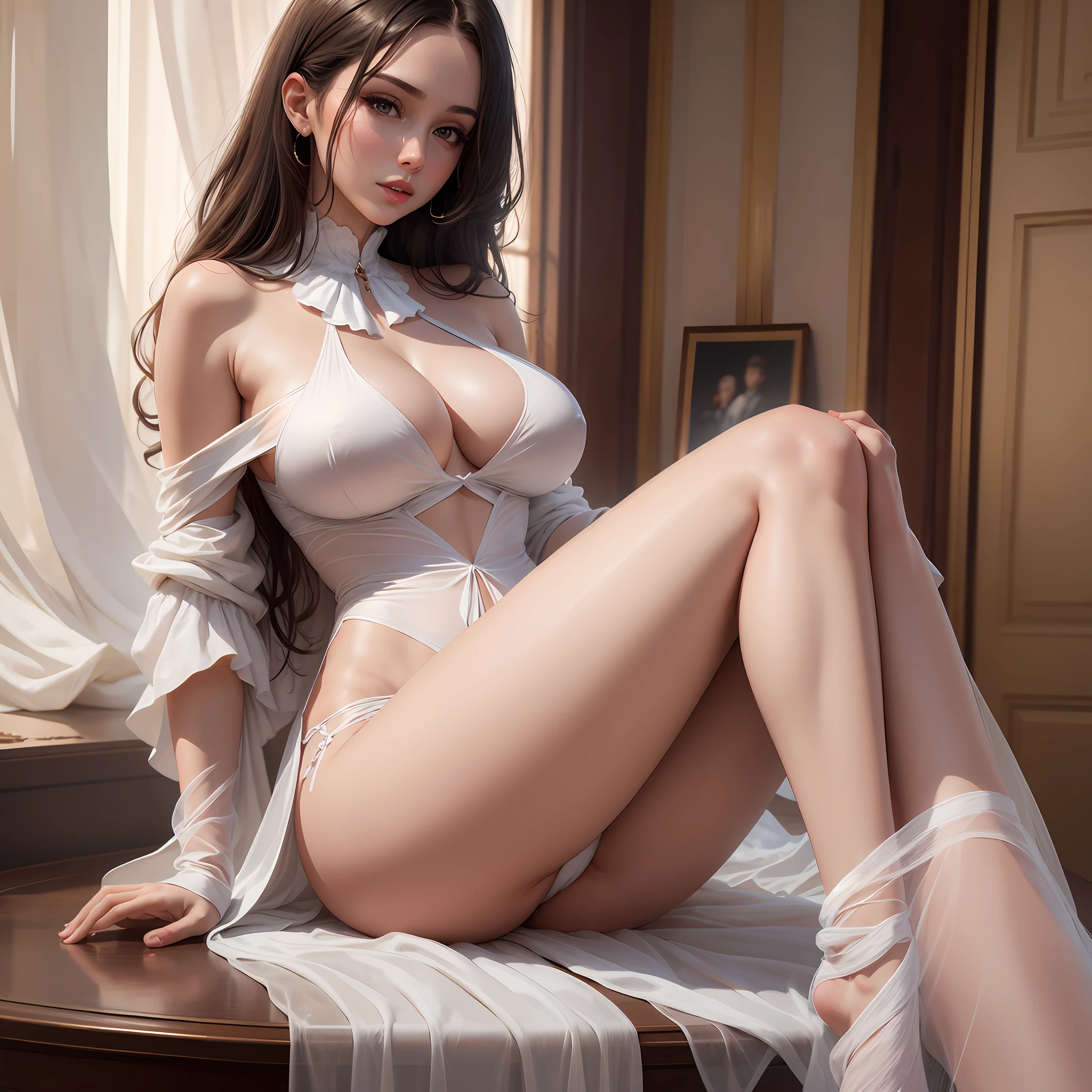 Long legs, white silk, 8K original picture + masterpiece + best quality, big breasts, beauty --auto --s2