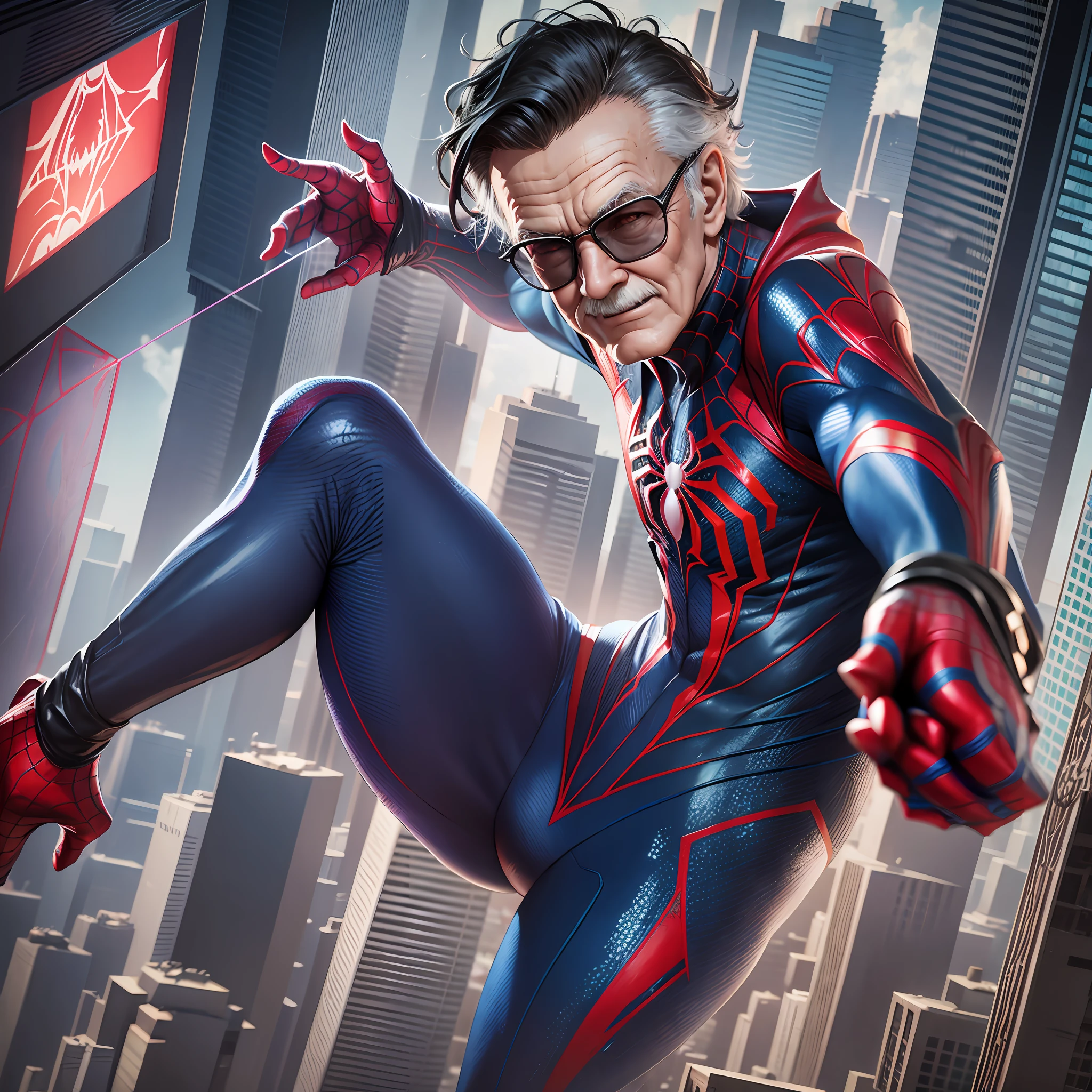 Spiderman Through the Spider-Verse, ultra realistic, 4k, 3d, finding i stan lee --auto --s2