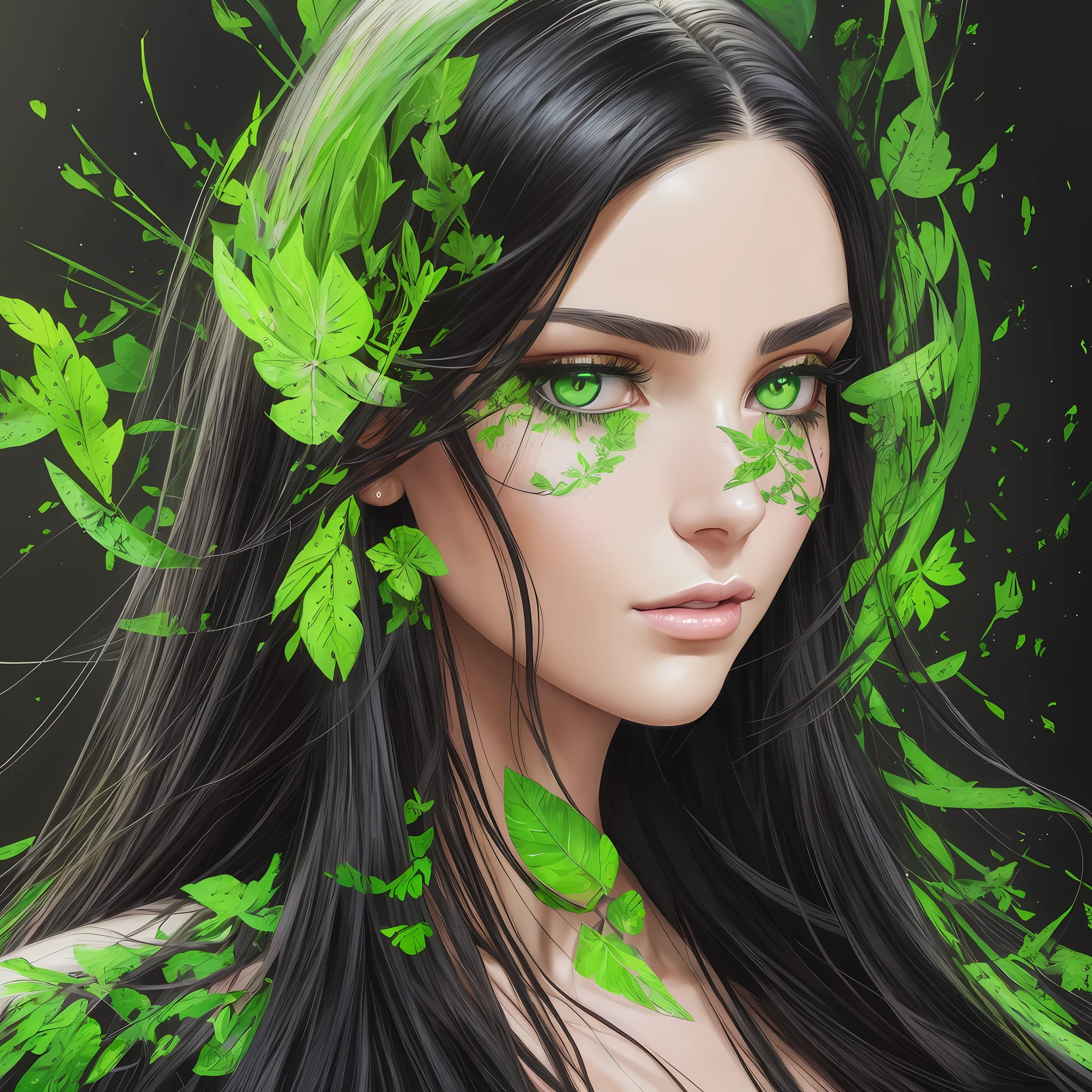 painting of a woman with long black hair and green eyes, realistic beautiful face, photorealistic beautiful face, beautiful realistic face, realistic digital painting, detailed beauty portrait, hyperrealistic beautiful face, realistic detailed face portrait, realistic female portrait, detailed beautiful portrait, detailed beautiful face, detailed sensual face, photorealistic digital painting, beautiful and realistic face, digital art portrait --auto --s2