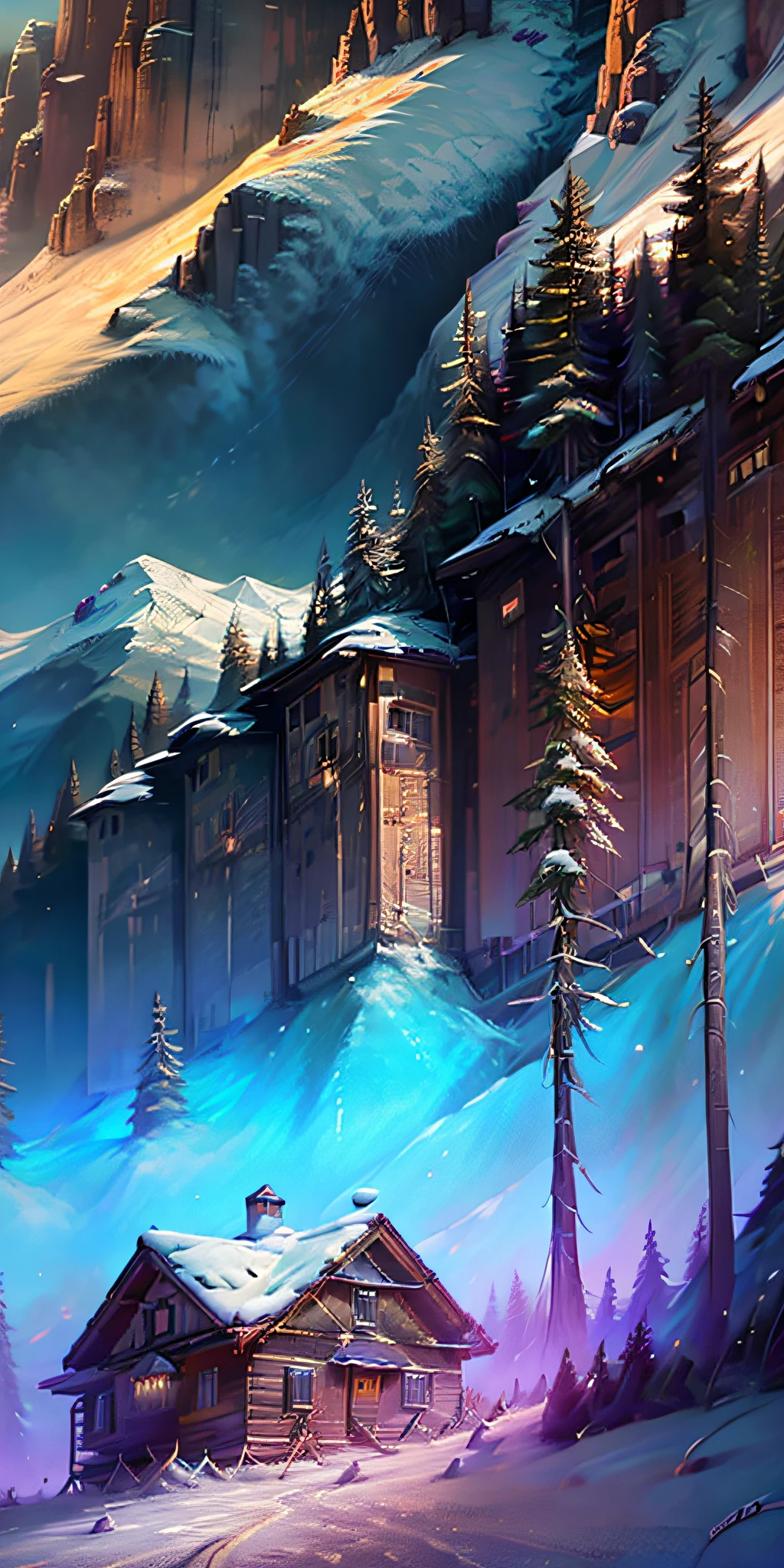 there is a painting of a cabin in the mountains with a mountain in the background, 8k high quality detailed art, 4k highly detailed digital art, stefan koidl inspired, detailed painting 4 k, 4k detailed digital art, 8k stunning artwork, beautiful digital artwork, 4k hd matte digital painting, beautiful 3 d concept art, very detailed digital painting