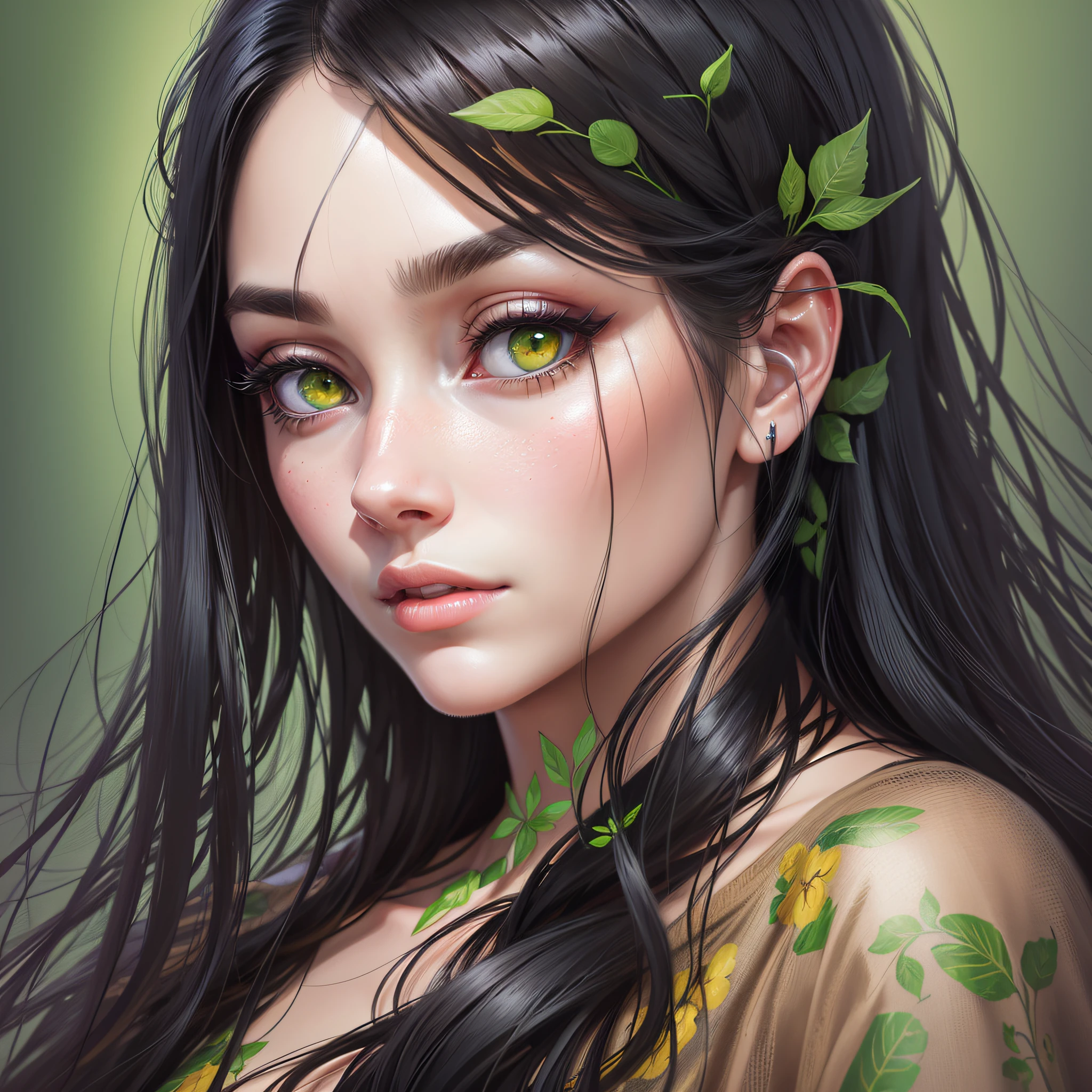 painting of a realistic woman with long black hair and green eyes, realistic beautiful face, photorealistic beautiful face, realistic beautiful face, realistic digital painting, detailed beauty portrait, hyperrealistic beautiful face, realistic detailed face portrait, realistic female portrait, detailed beautiful portrait, detailed beautiful face, detailed sensual face, photorealistic digital painting, beautiful and realistic face, 8k digital art portrait --auto --s2