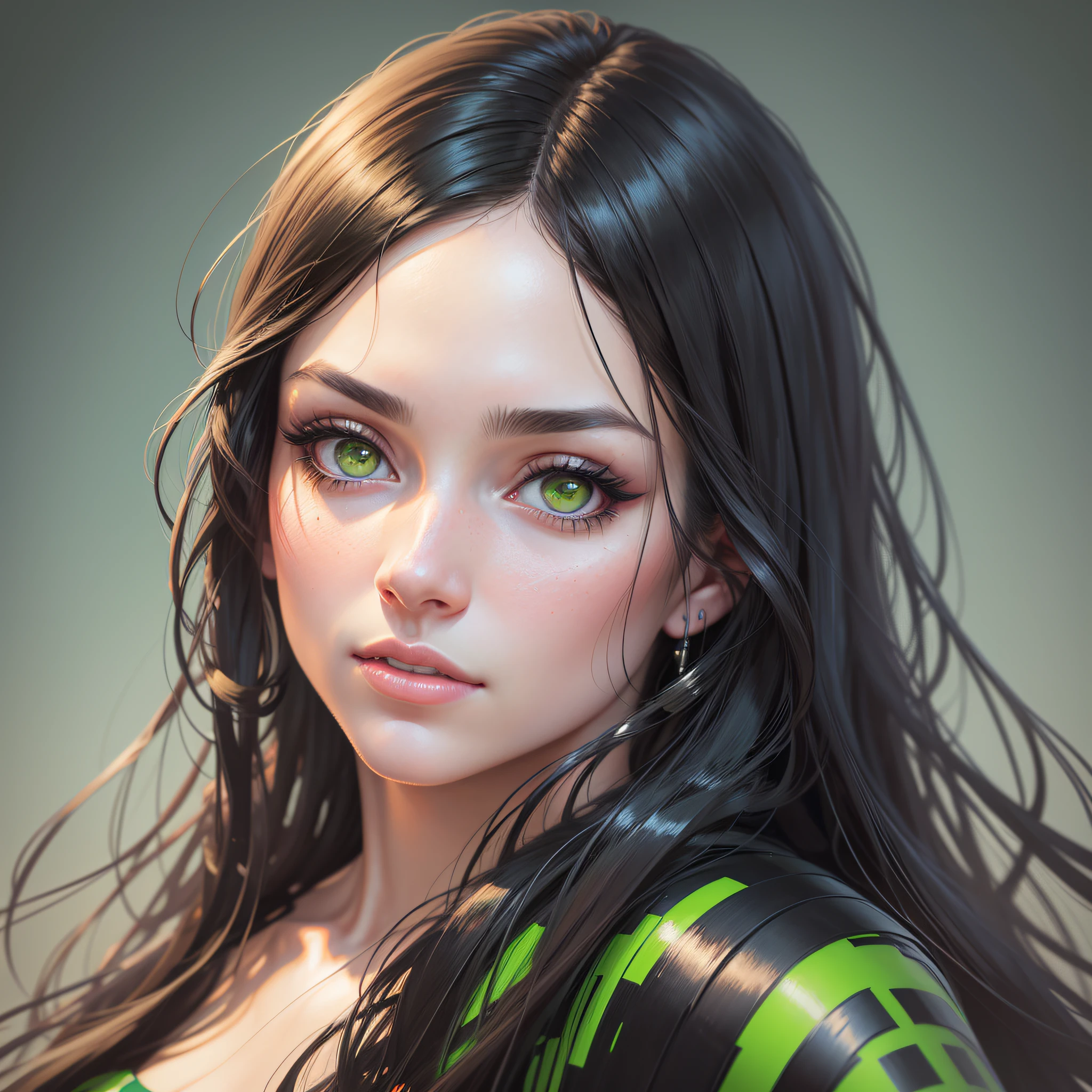 painting of a realistic woman with long black hair and green eyes, realistic beautiful face, photorealistic beautiful face, realistic beautiful face, realistic digital painting, detailed beauty portrait, hyperrealistic beautiful face, realistic detailed face portrait, realistic female portrait, detailed beautiful portrait, detailed beautiful face, detailed sensual face, photorealistic digital painting, beautiful and realistic face, 8k digital art portrait --auto --s2