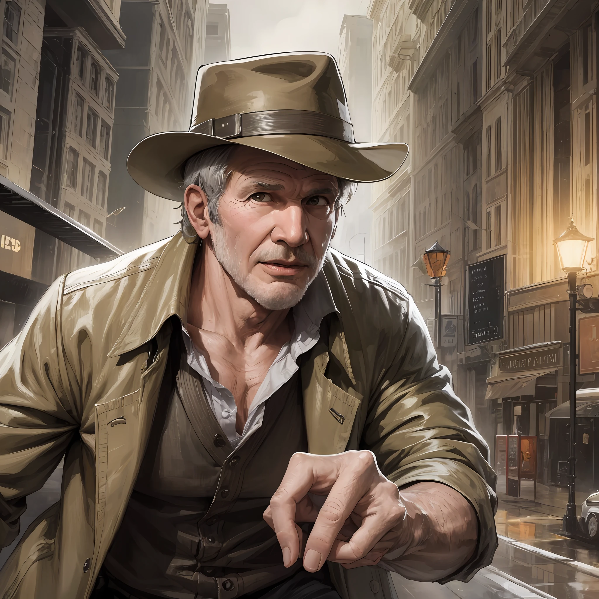Harrison ford, indiana jones, hands of time, hyoer realistkc,.epic, dynamic, cinematic --auto --s2