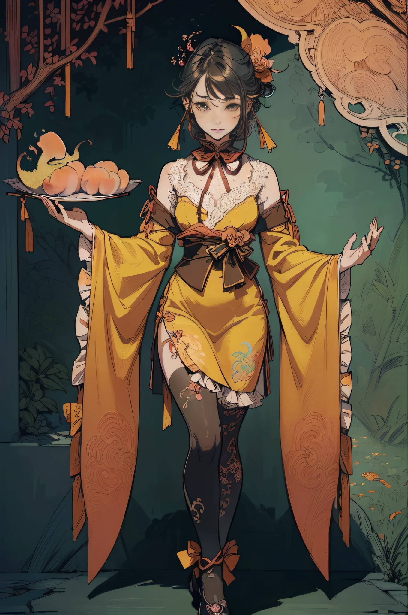 [Detailed illustrations, art based on extremely ideal anatomy, very detailed and detailed drawings, delicate lines with slow and urgent, realistic texture expression],(((Color tressed main lines)),(Artwork with outstanding craftsmanship),(Garden background),HENTAI KAWAII [ANIME Girl Chinese ((short stature) slim body) ] (hair),((peach blossom) 簪) (yellow dogi ( Dragon embroidery: 0.3)) ((lace ruffled ribbon)),((Tattoo:0.5)),(Colorful)) (Kung Fu (Dynamicpose:0.4)),(High contrast:0.8),((Fine and beautiful skin expression (transparency))),((Clear gaze)),((Perfect eye details (Beautifully drawn pupils)))),(Beautiful perfect face ( Realistic facial details)),((Beautiful hair details)),(Perfectly proportioned proportions)),(Design built to a high level,(((Advanced structural understanding of materials)),Ideal color coordination),((Artistic decoration))) ((Dense details)),(Detail,High definition)),[(Ultra-precision detail),(((Multilayer texture)), HighQuality,High Resolution],((Accurate simulation of light-material interaction, understanding of air flow, mechanically correct representation)),(((Visual art with a sense of narrative)).