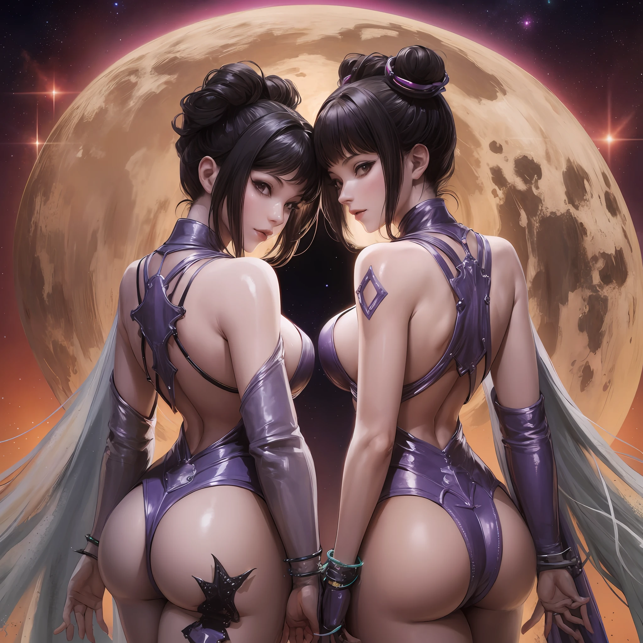 y Arcturian alien goddesses overlooking space, rear end, shiirt,