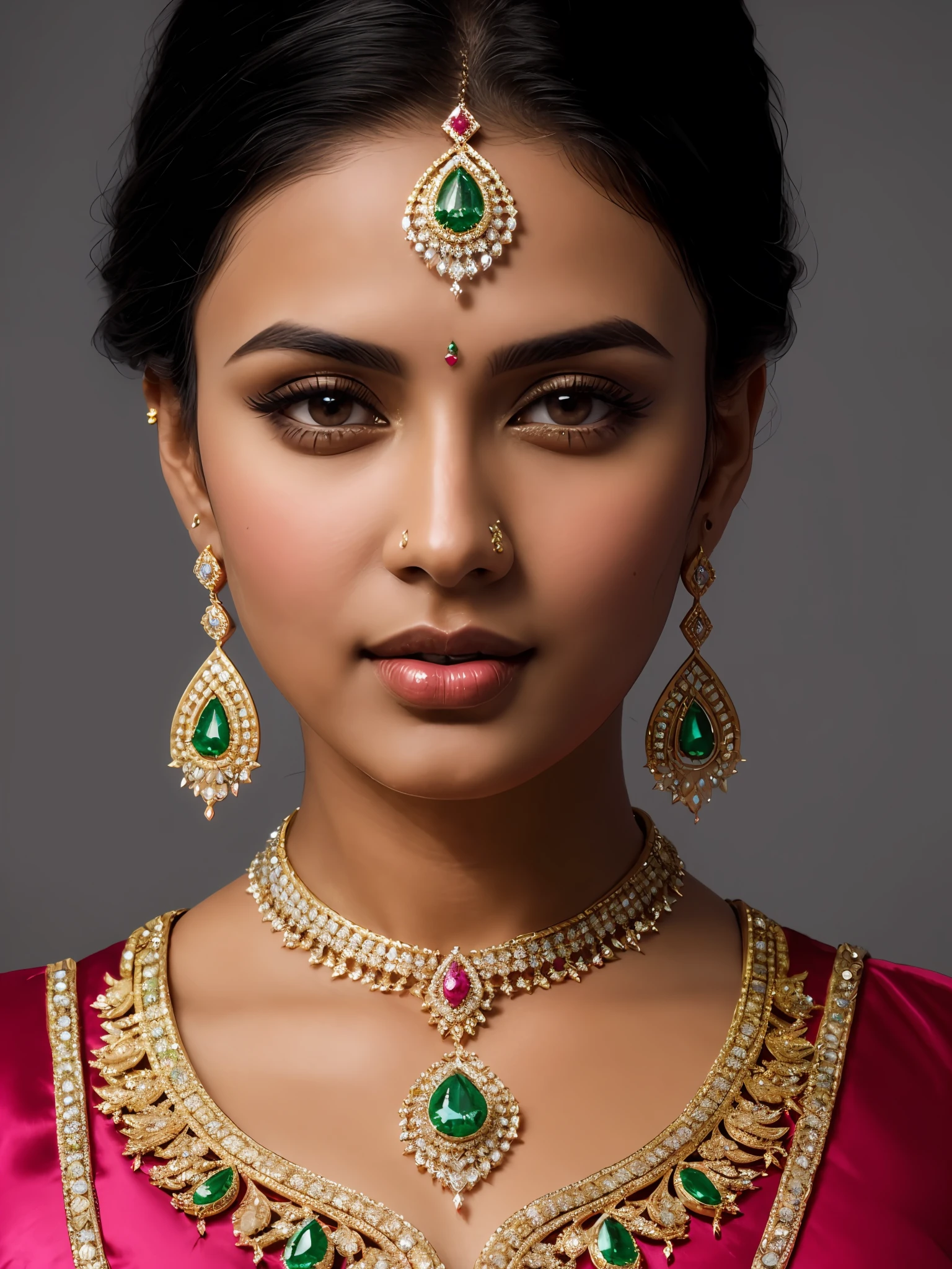 thepit bimbo, thepit style, glossy sexy bimbo, (((huge breasts))), (((beautiful indian girl, mature girl, white skin, royal palace, arabic palace))), long straight black hair, high cheekbones, sculpted face, perfect silicone tits, ((big red lips)), stunning low cut gown, sexy, mysterious smile, seductive smile, masterpiece, high quality, 4k, beautiful design, extremely detailed, amazing, fine detail, absurdres, highly detailed young woman, extremely detailed eyes and face, by lee jeffries, dark studio, rim lighting, two tone lighting, dimly lit, low key, (((very dark))), stunning mature indian girl with long black hair wearing low cut dress with deep cleavage and necklace studded with rubies, intricate tiara studded with emeralds and diamonds, wearing expensive jewelry, (large necklace:1.25), very cute, innocent face, fair skin, glowing skin, white skin, brown lipstick