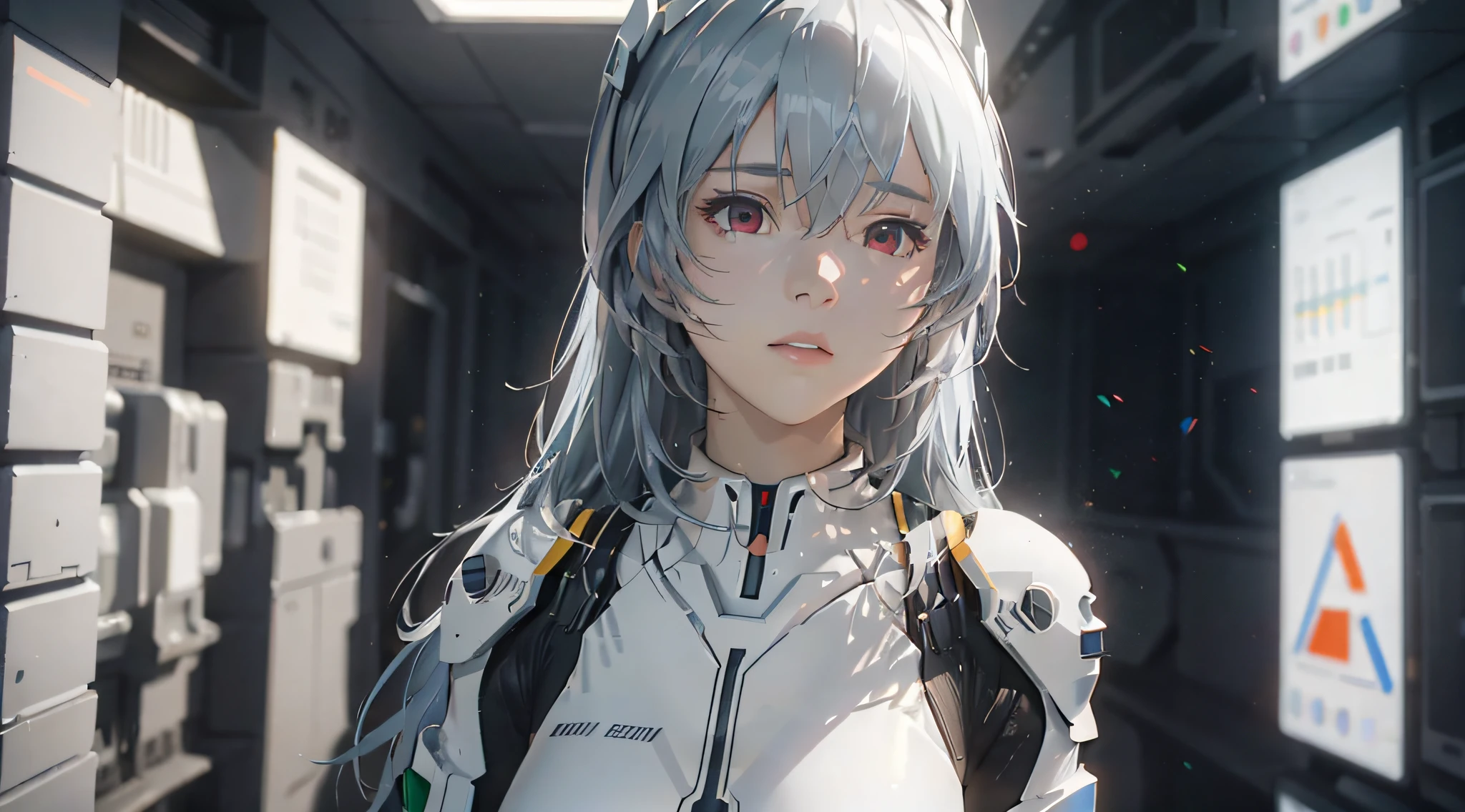 ((Best quality)), ((masterpiece)), (detailed:1.4), 3D, Ayanami Rei,HDR (High Dynamic Range),Ray Tracing,NVIDIA RTX,Super-Resolution,Unreal 5,Subsurface scattering,PBR Texturing,Post-processing,Anisotropic Filtering,Depth-of-field,Maximum clarity and sharpness,Multi-layered textures,Albedo and Specular maps,Surface shading,Accurate simulation of light-material interaction,Perfect proportions,Octane Render,Two-tone lighting,Wide aperture,Low ISO,White balance,Rule of thirds,8K RAW,