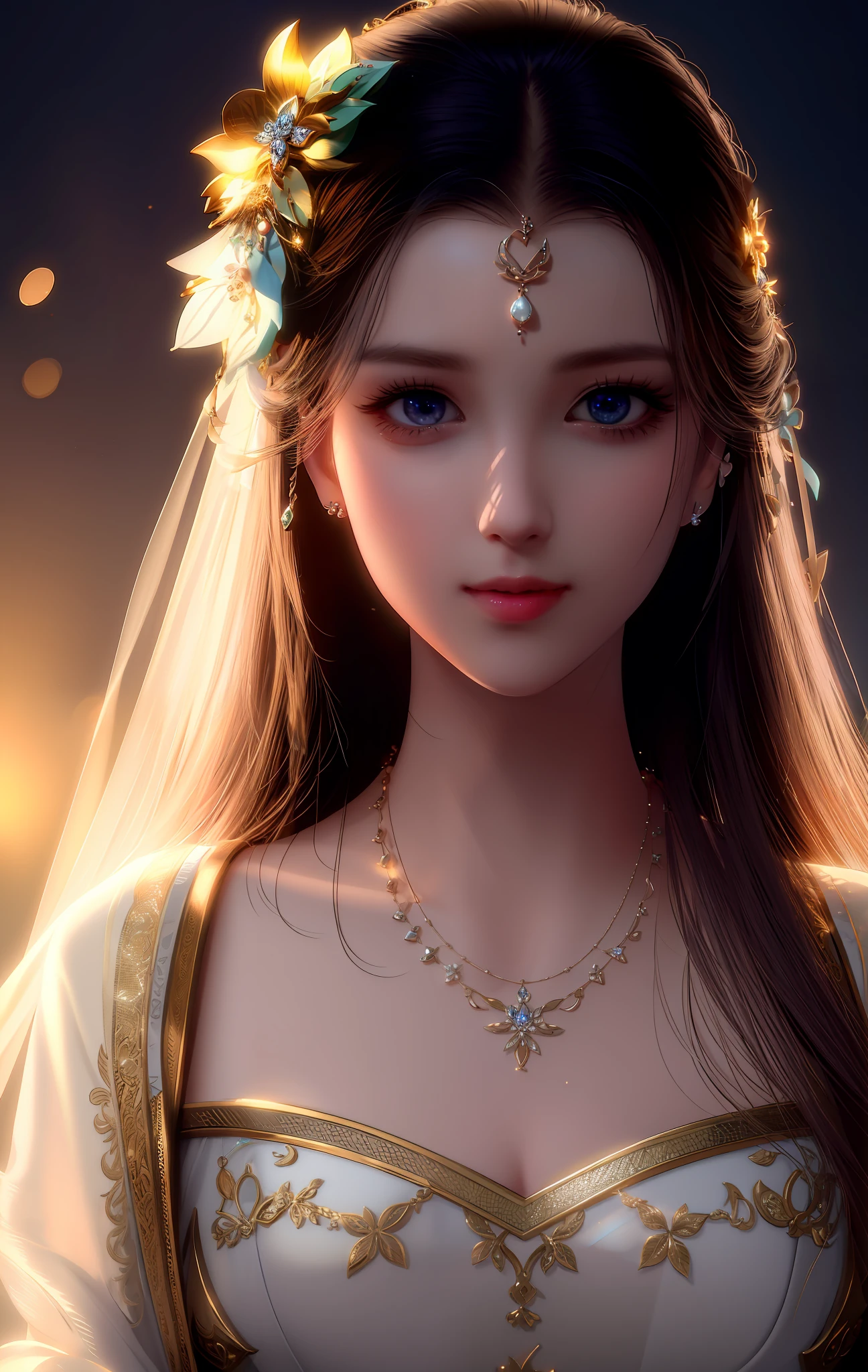 Best Quality, Masterpiece, High Resolution, 1 Girl, Porcelain Dress, Hair Accessories, Necklace, Jewelry, Beautiful Face, Physically, Tyndall Effect, Realism, Edge Lighting, Two-tone Lighting, (High Detail Skin: 1.2), 8K UHD, DSLR, Soft Light, High Quality, Volumetric Light, Sneak Peek, Photo, High Resolution, 4K, 8K, Elf, Princess, Noble