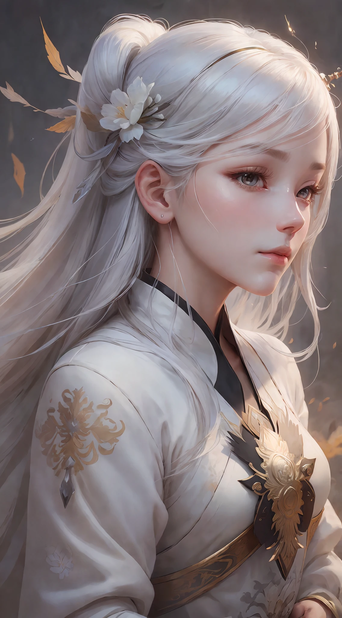 Close-up of a woman in a white dress holding a sword, portrait of Yang J, cgsociety's popularity, fantasy art, beautiful figure painting, Guwiz style artwork, Guwiz, white Hanfu, flowing white robe, full body martial arts, epic exquisite character art, stunning character art, beautiful female warrior