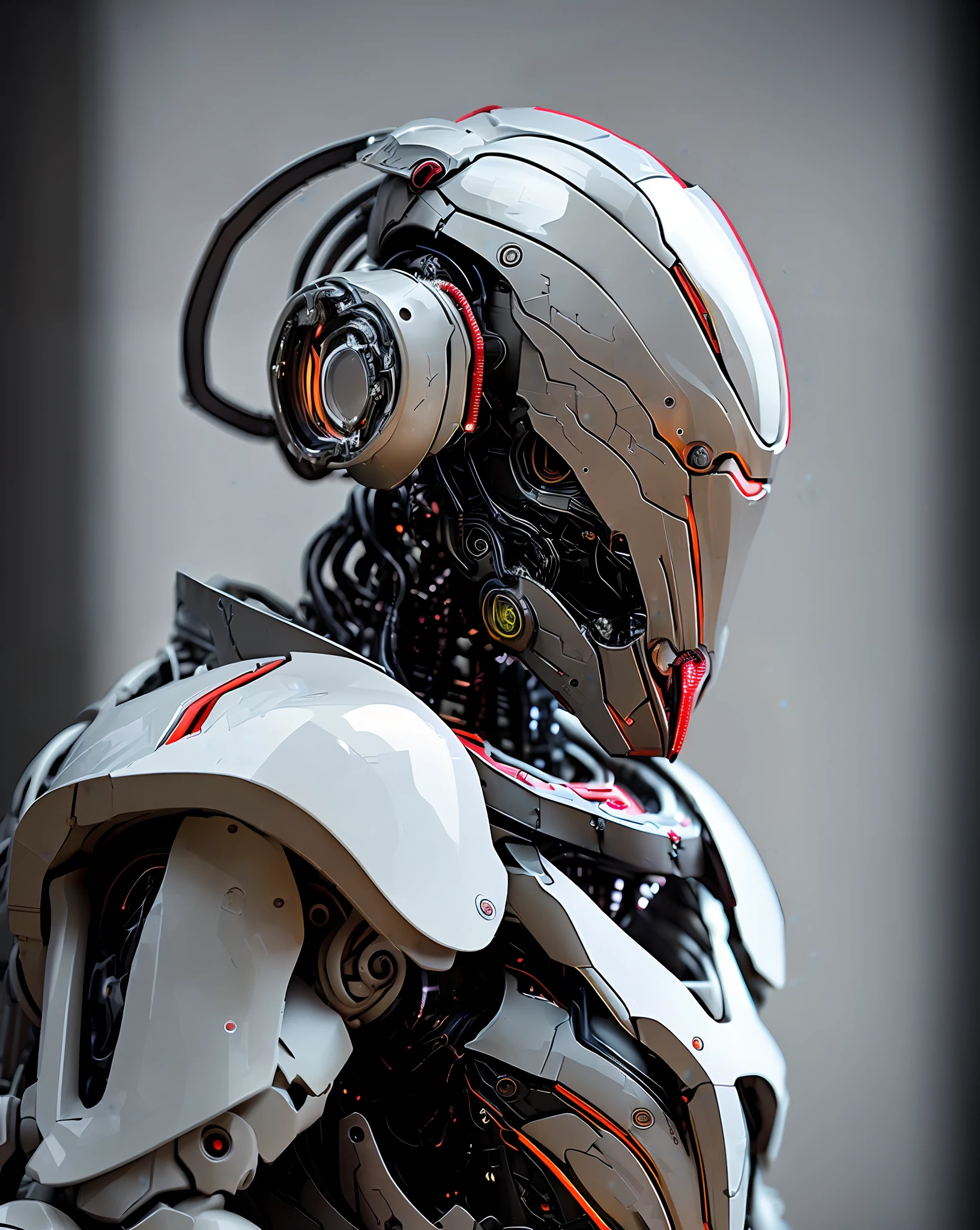 dvMech, 85mm, f1.8, Robot Portrait, Dark Matte Smooth Ceramic, Intricate Design, Very Detailed, Fine Details, Extremely Sharp Lines, Cinematic Lighting, Realistic Photos, A Detailed Masterpiece, Dark_Fantasy, Cyberpunk ,(chain saw,chain saw man,Red:1.1),1man,Mechanical marvel,Robotic presence,Cybernetic guardian,in a battered mech suit,intricate,(steel metal [rusty]),elegant,clear focus,by shot by greg rutkowski, soft lighting, vibrant colors, masterpiece, ((street)), cowboy shot, dynamic pose,