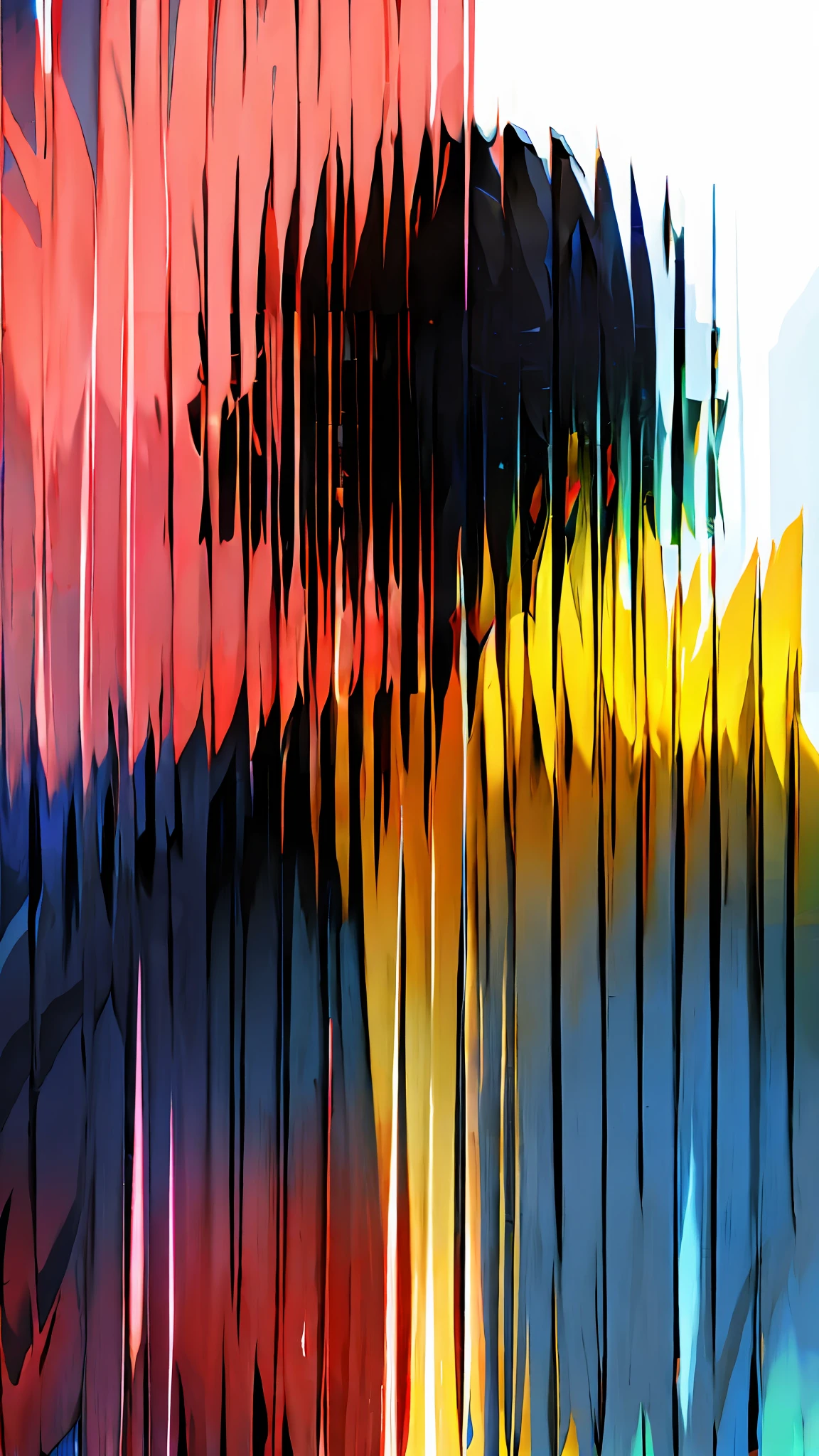 Red, blue and yellow, diagonally filled with canvas, edge lighting, two-tone lighting, dim, understated, frontal portrait