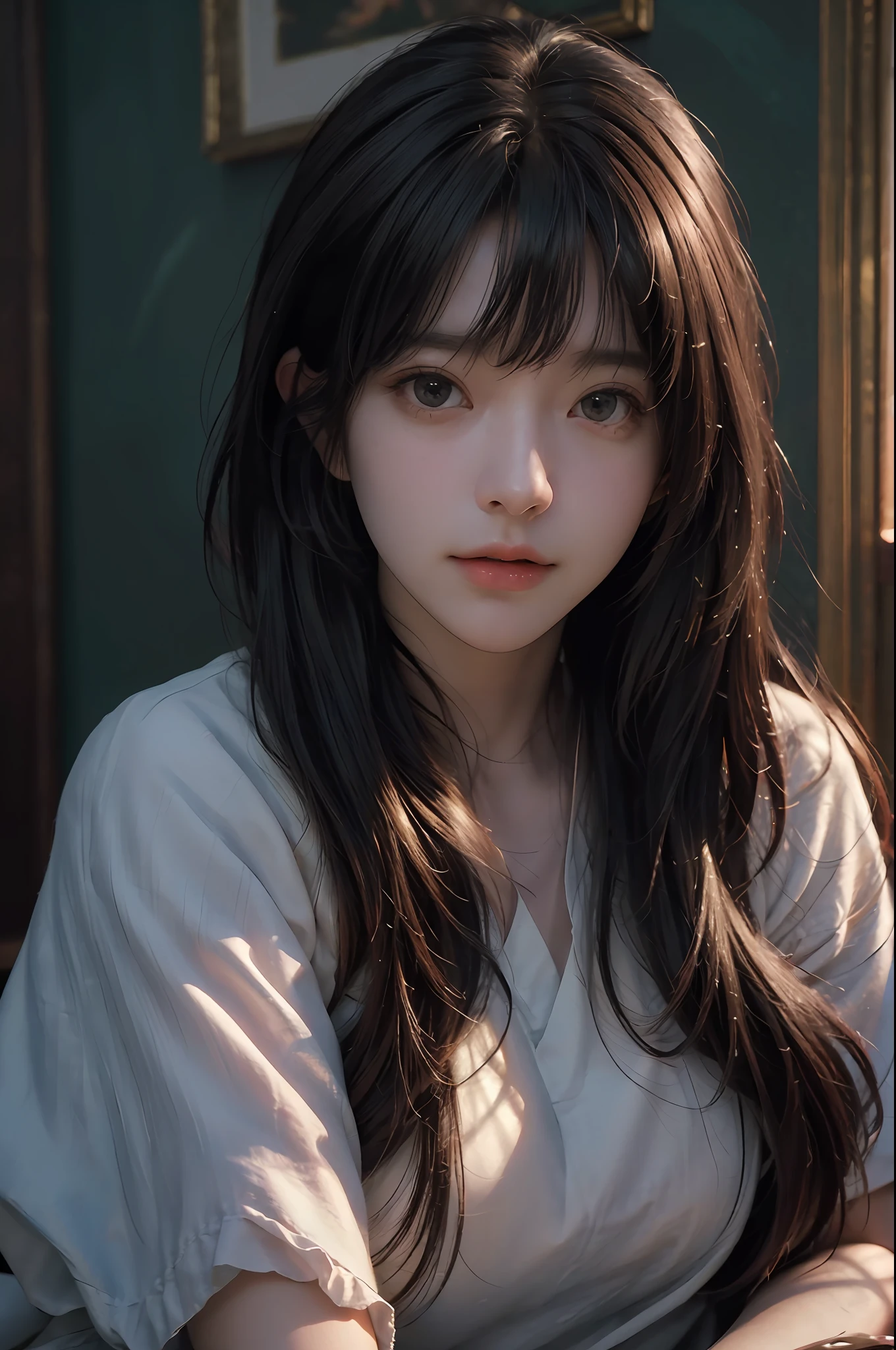 (RAW photo, best quality), (realistic, photo-realistic:1.3),best quality,highly detailed,masterpiece,ultra-detailed,illustration,1girl,upper_body,dynamic angle,world masterpiece theater,messy_long_hair,best quality,extremely detailed CG unity 8k wallpaper,ink,Amazing,cinematic lighting,lens_flare, dunhuang_style