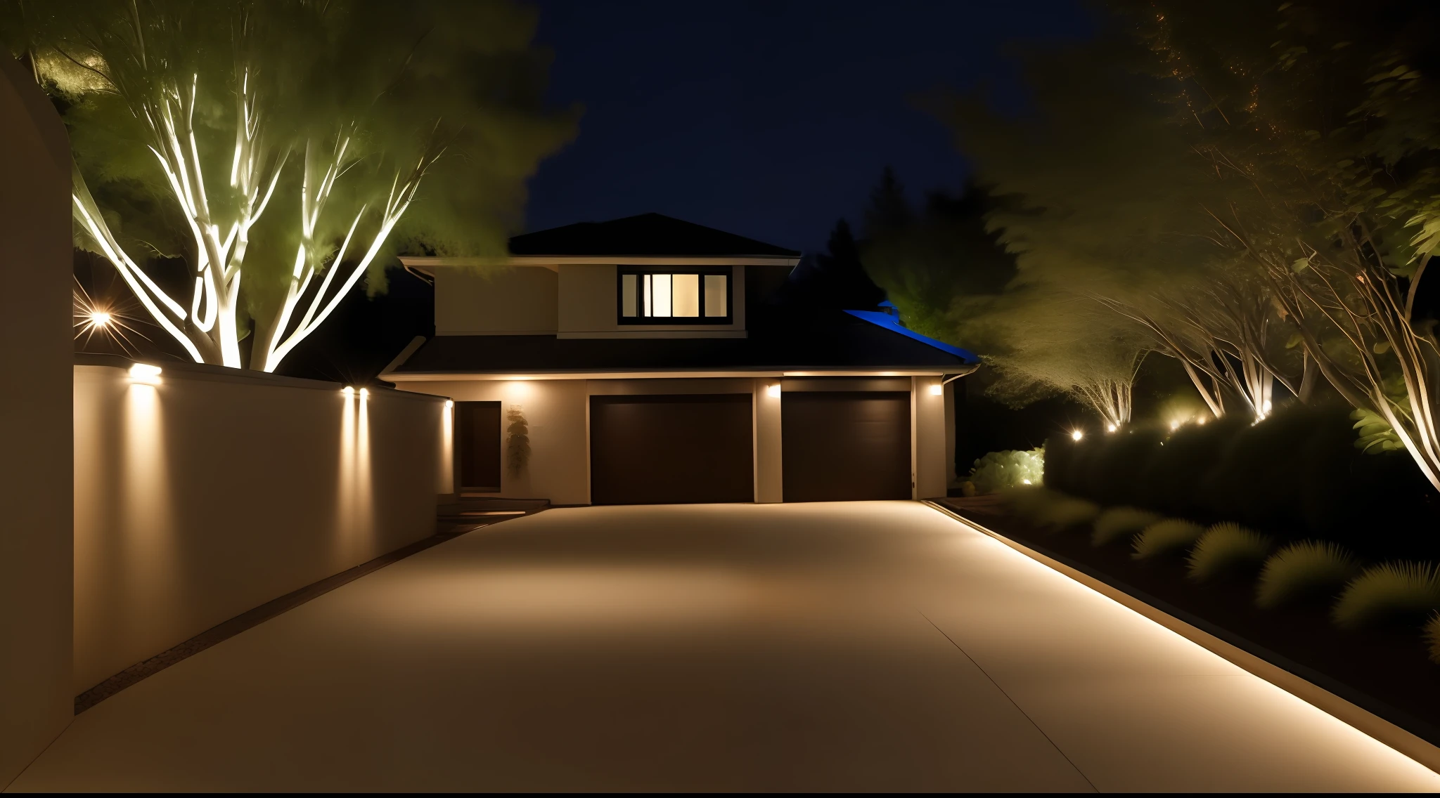 ((Strip light + strip light: 1.1), quiet, yard, real photos), (masterpiece, best quality, accurate), (high quality, night)