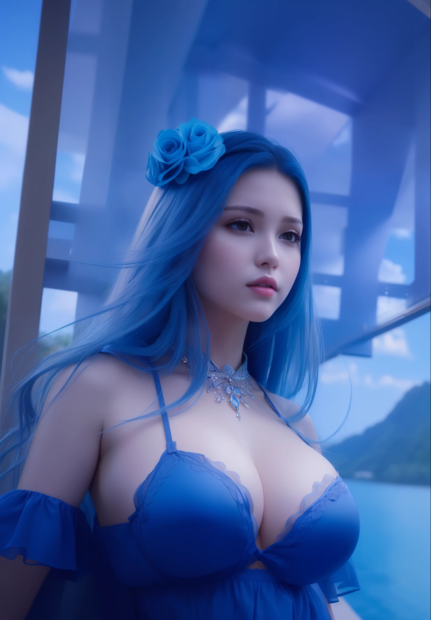 (masterpiece, best quality, extremely detailed 8k, ultra hd, ultra-detailed, highly detailed, highly realistic, ultra-realistic, photo realistic), (1girl:1.5), (detailed realistic skin), (realistic big breasts), (pink lipstick), slender abs,