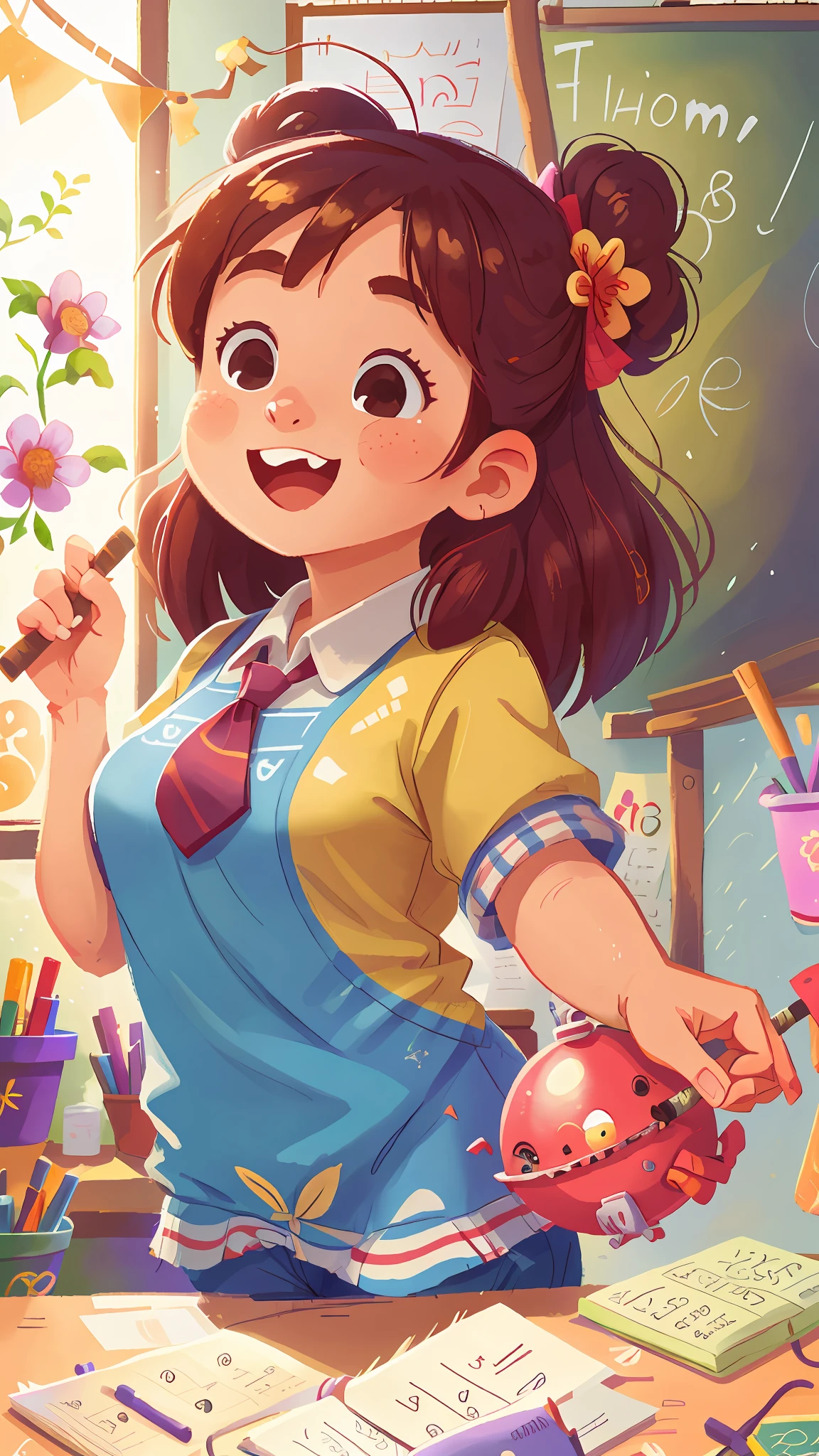 A teacher, classroom, happy, happy, background white, no background, perfect quality, clear focus, (masterpiece: 1.2) (Realistic: 1.2) (Bokeh) (Best quality) (Detailed skin: 1.3) (Intricate details) (8K) (Detail Eyes) (Sharp Focus), (Happy)