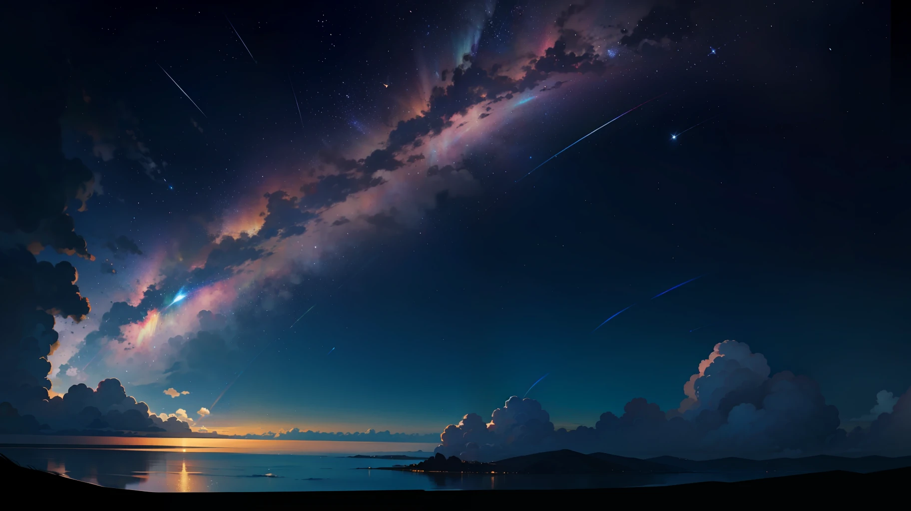 starry sky, rainbow, shooting stars, background, 1080P, sky