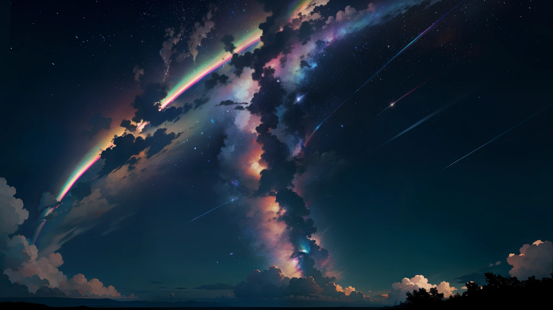 starry sky, rainbow, shooting stars, background, 1080P, sky