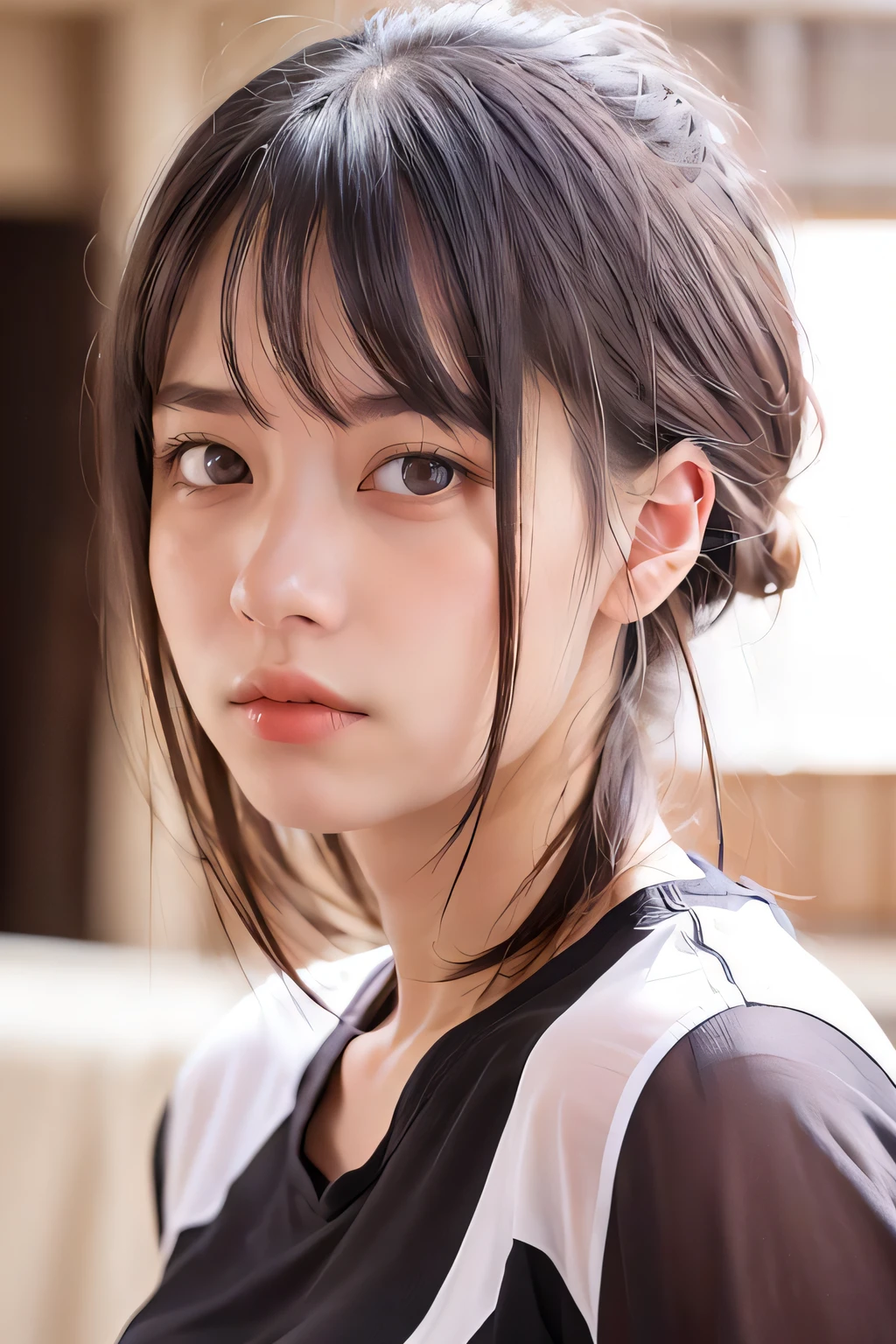 dressed, (photo realistic:1.4), (hyper realistic:1.4), (realistic:1.3),
(smoother lighting:1.05), (increase cinematic lighting quality:0.9), 32K,
1girl,20yo girl, realistic lighting, backlighting, light on face, ray trace, (brightening light:1.2), (Increase quality:1.4),
(best quality real texture skin:1.4), finely detailed eyes, finely detailed face, finely quality eyes,
(tired and sleepy and satisfied:0.0), face closeup, t-shirts,
(Increase body line mood:1.1), (Increase skin texture beauty:1.1)
