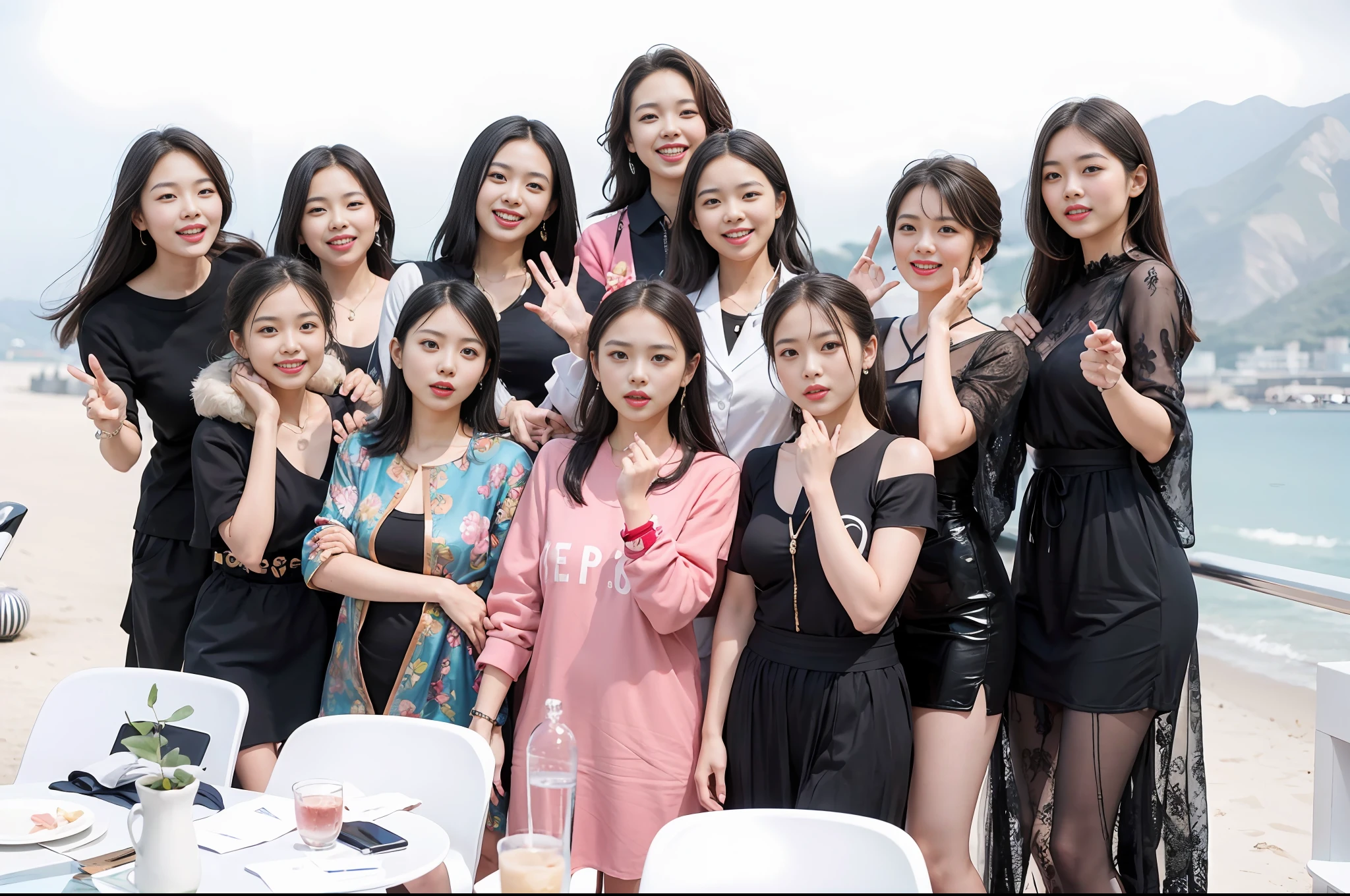 (real, high resolution: 1.4), girls, (natural light), (more face, more hair, more skin), (medium breasts), (mouth open: 1.1), big eyes, slim, legs, medium hips, full body shot, standing ,(point: 1.3) several women posing for photos at a party, ladies, , group photo, group photo, group photo, in group photo, from China, wonderful, ladies, 2 0 2 2 photo, Zeng Vance, photo taken on 2 0 2 0, SF, , Asian women, 🤬 🤮 💕 🎀 Beautiful lady