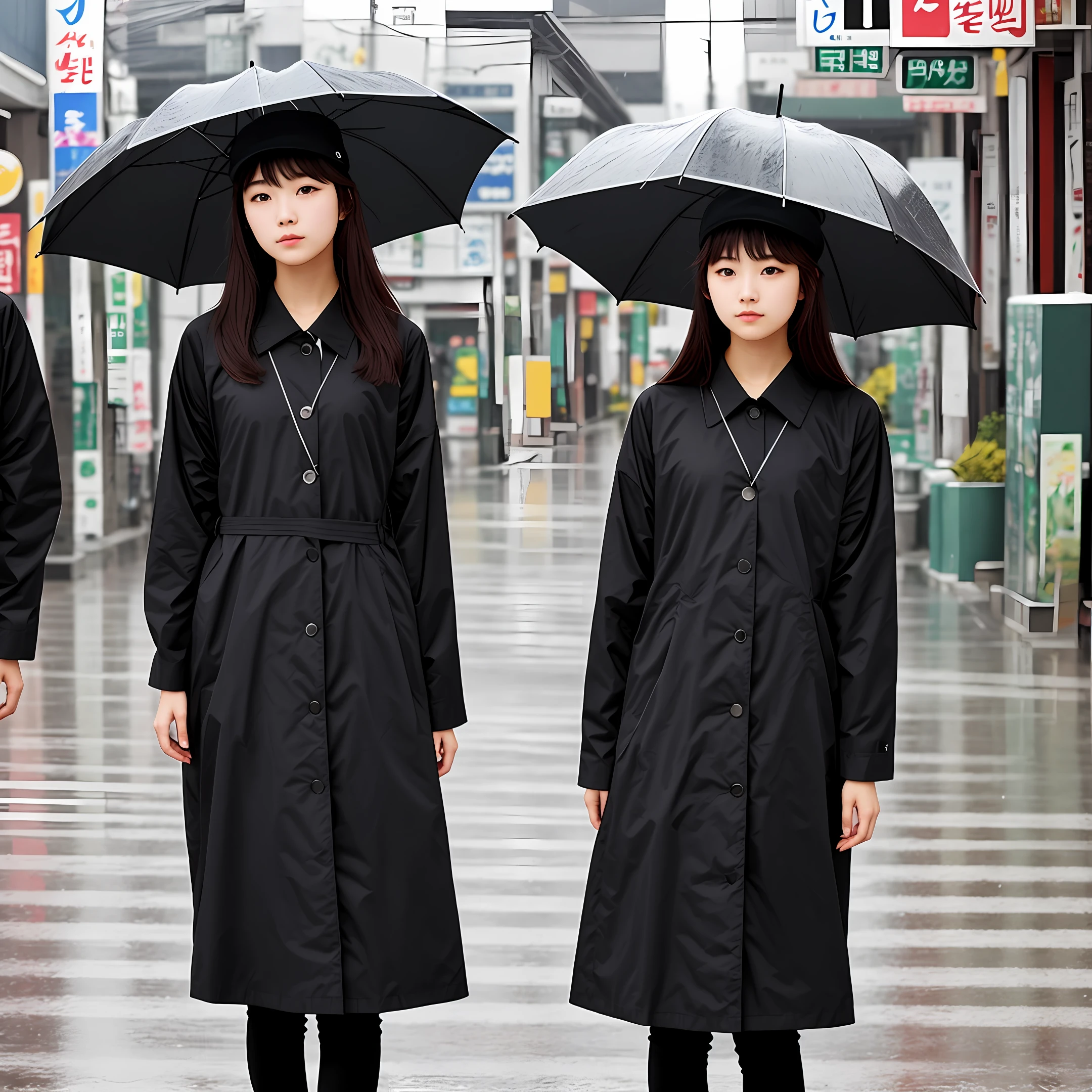 Rainy day, Korea, high school, black clothes hat,