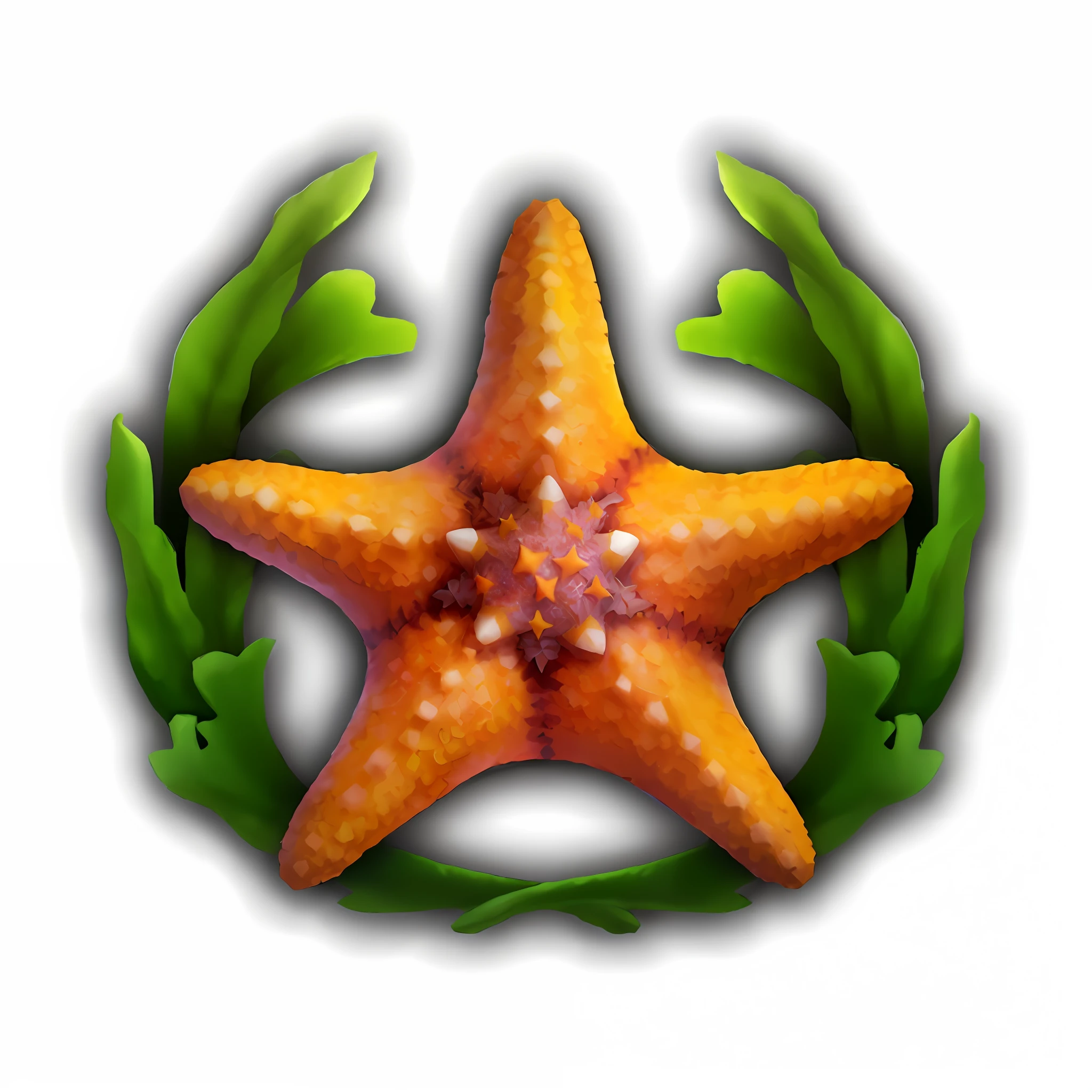 there is a starfish with a green leafy border around it, communist starfish, kaiju starfish, rating: general, starfish, 3 d icon for mobile game, michilin star, star hatcheries, sea creature, rating:g, starfish pose, game icon asset, star, emblem of wisdom, game icon stylized, giant kaiju starfish monster